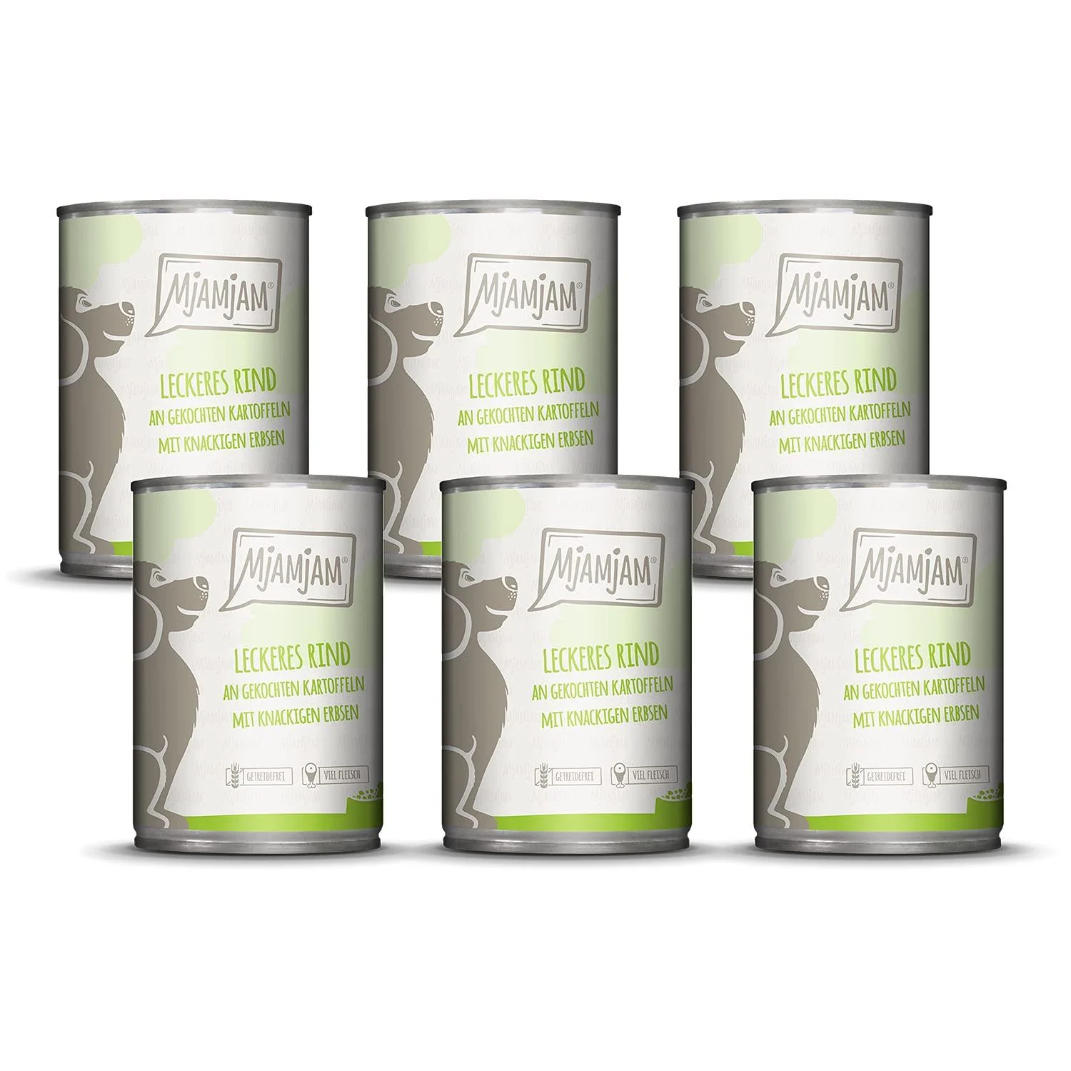 Mjamjam - Premium wet food for dogs - delicious beef on cooked potatoes with crispy peas 6 -pack (6 x 400 g) natural lamps with extra meat single beef 400 g (6 Pack)