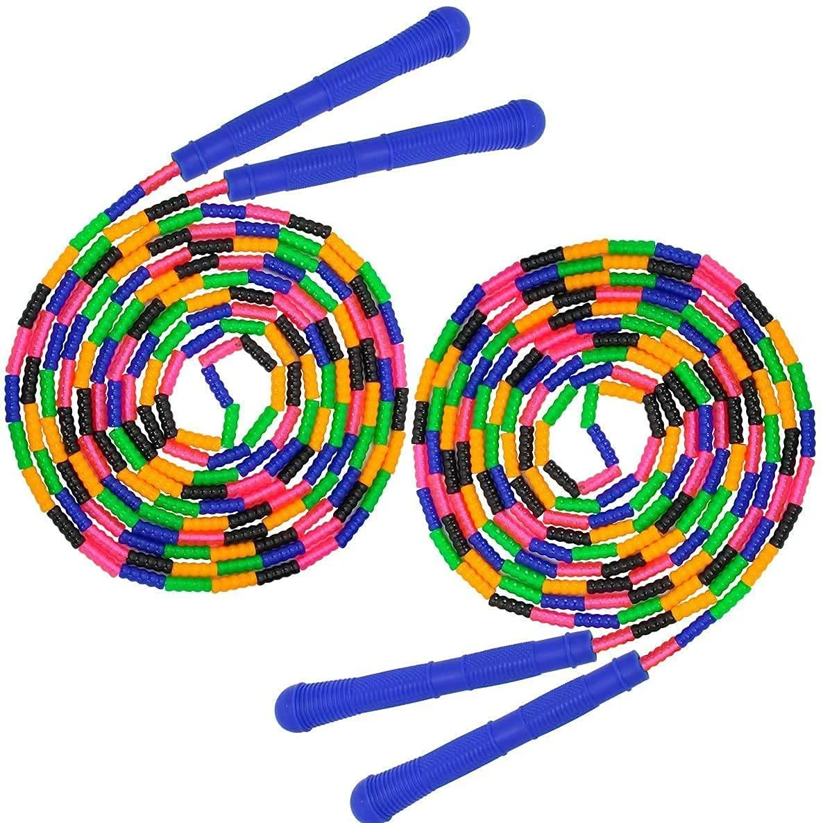 Coolrunner 16 FT Long Jump Rope(2 PACK), Double Dutch Jump Rope, Soft Beaded Skipping Rope for Kids Adults, Plastic Segmented Jump Rope, Long Enough for 4-5 Jumpers Blue