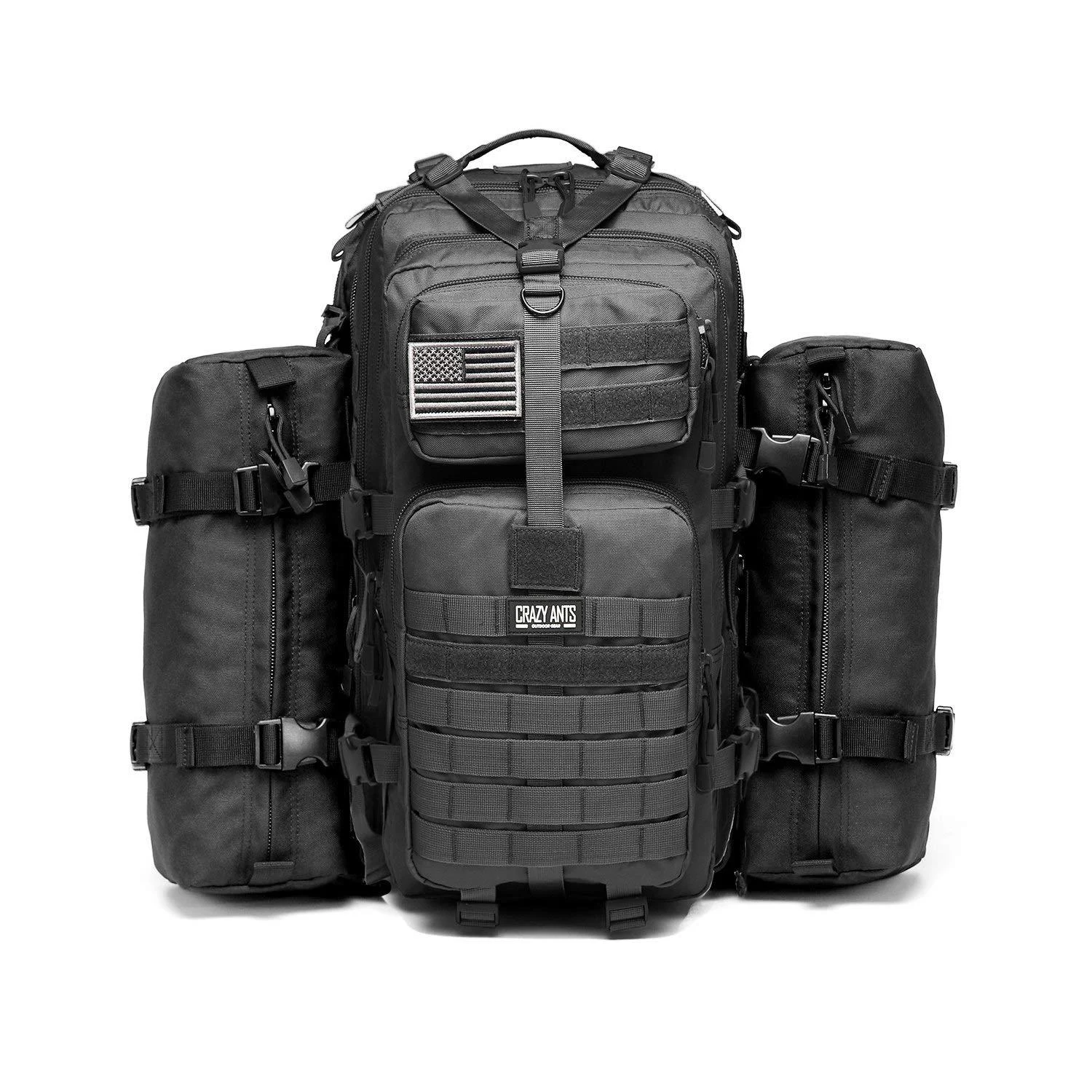 Military Tactical Backpack with 2 Detachable Packs, Army Assault Pack, Large Fieldline Molle Bag, Polyester Tactical Bag 50L (with 2 detachable bags) Black - CRAZY ANTS