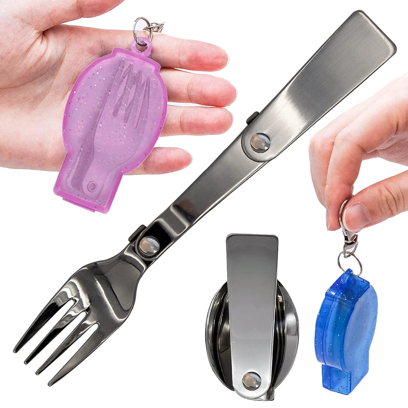 Foldable Fork and Spoon Set Portable Folding Spoon and Fork Set with Two Plastic Storage Cases for Travel Camping Thermos Outdoors Picnic - Acantha