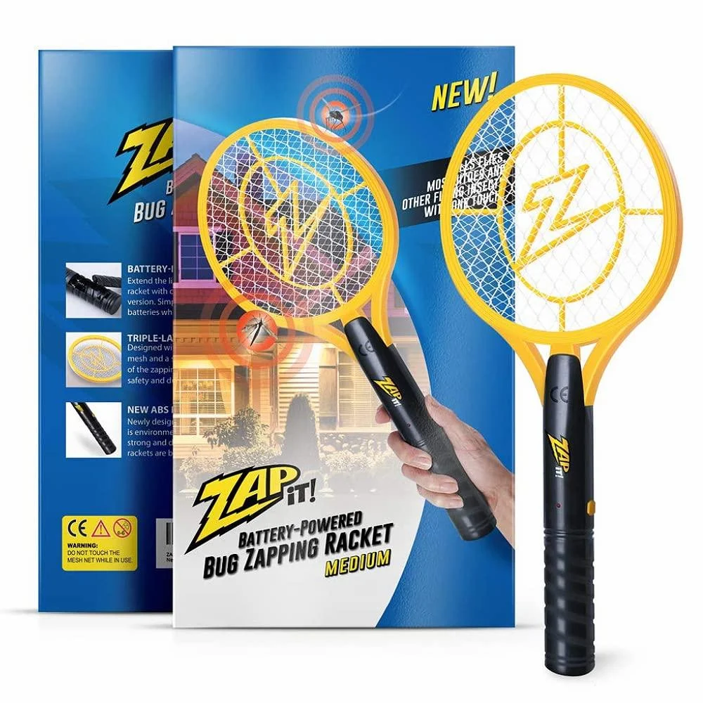 Zap it! Bug Zapper- rechargeable mosquito fly and mosquito killer bug zapper racket- 4 000 volts- USB charging superhelle LED light for zapping in the dark- safe (medium) medium- 1 pack