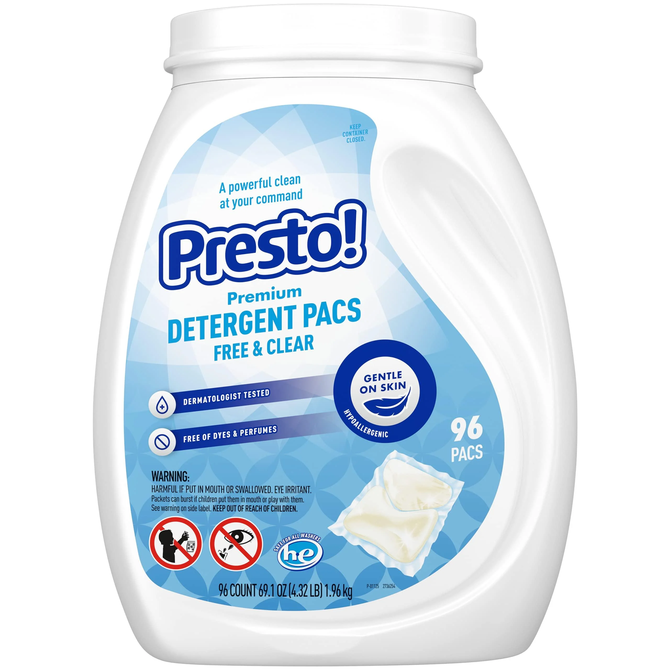 Amazon Brand - Presto! Laundry Detergent Pacs, Fresh Scent, 96 Count