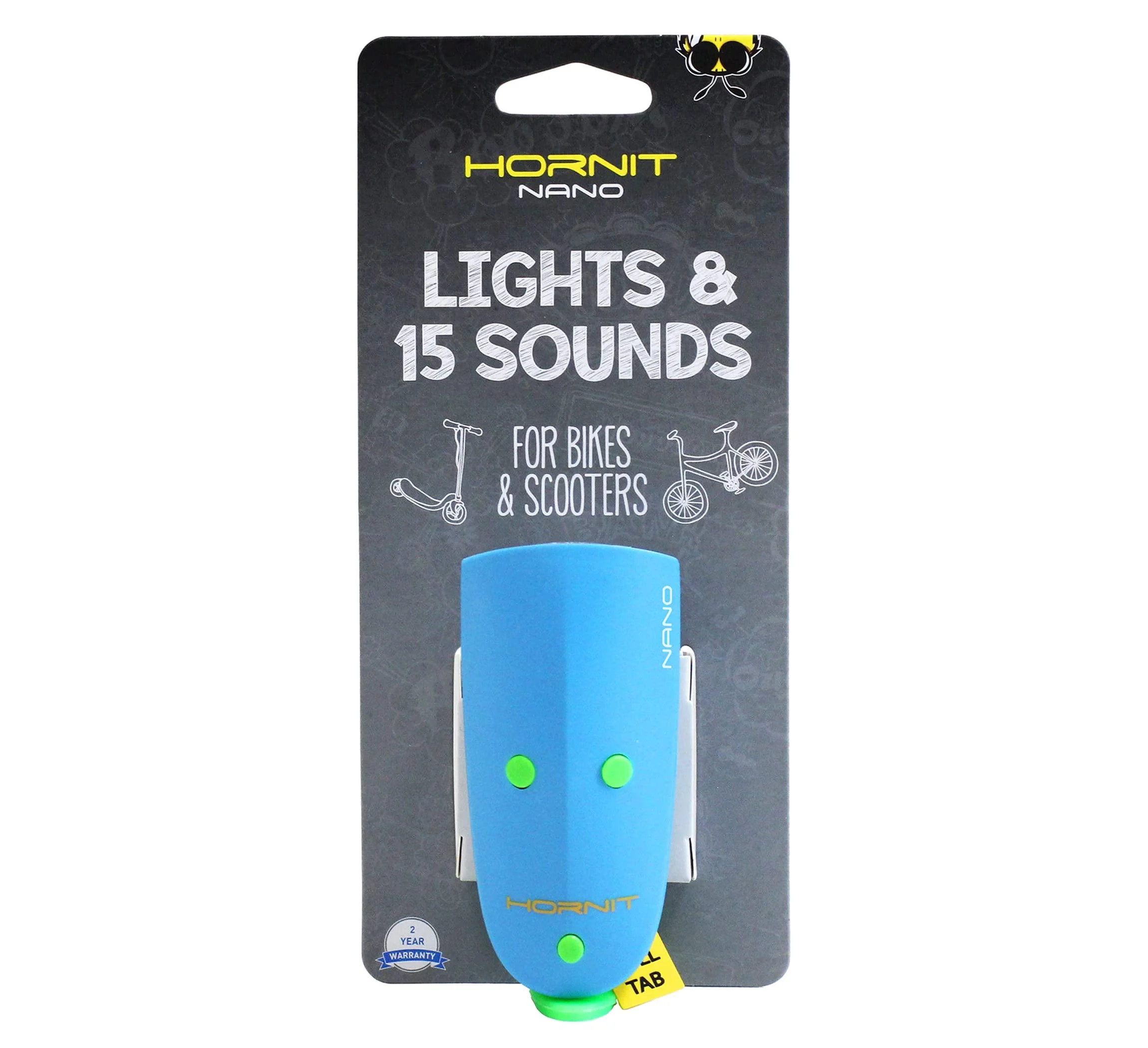 Hornit Mini Nano - Bike & Scooter Horn and Light for Children and Kids - 15 Sound Effects / 3 Light Settings Blue/Green