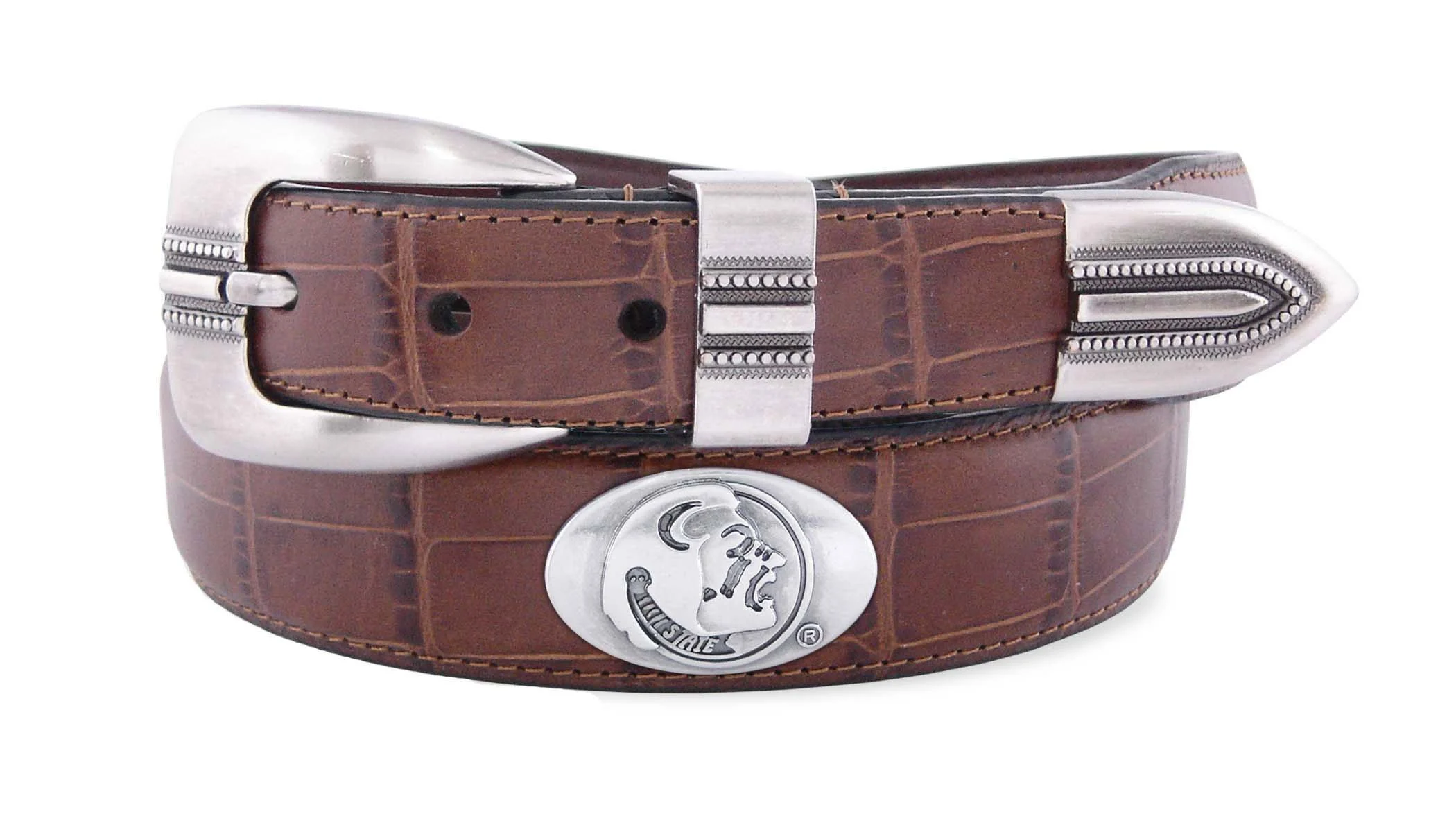 Zeppelin Products Inc. NCAA Florida State Seminoles Crocodile Tip Leather Concho Belt Tan 40 - ZEP-PRO