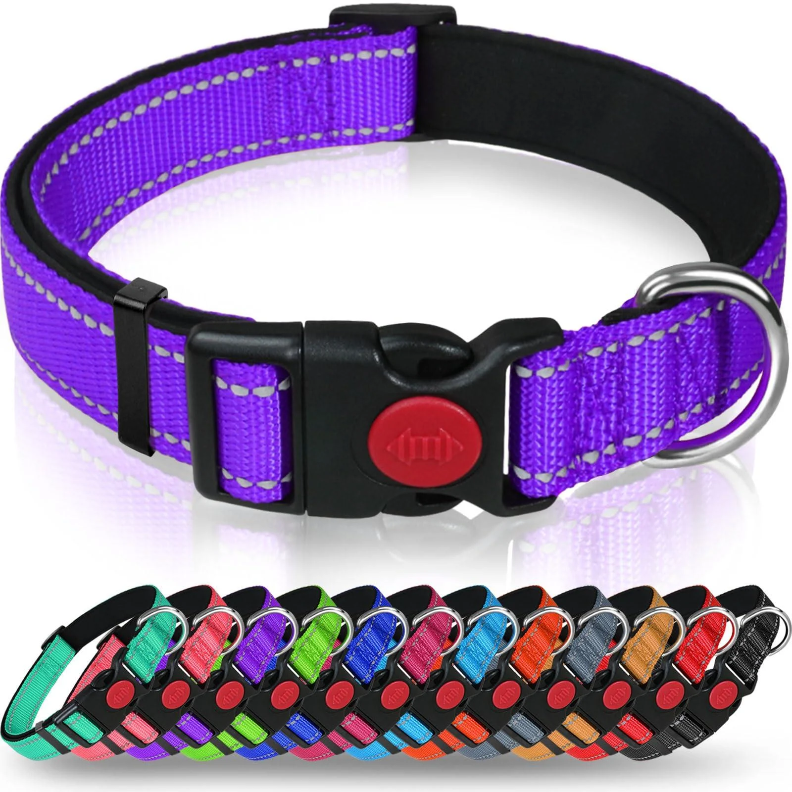 Taglory dog collar soft padded neoprene nylon dog collar for extra large dogs adjustable and reflective for training purple XL (1 Pack) purple