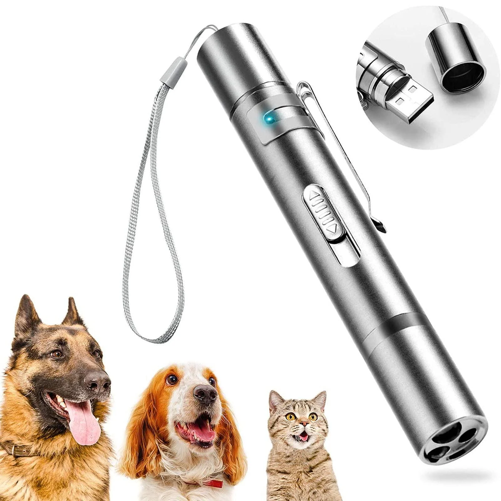 Cat Pointer Interactive Toys Cat Chasing Toys Pet Toys for Indoor Kitten Play Chase Exercise USB Recharge Cat Toy Pointer for Indoor Cat Mouse Toys Wand Light Pet Interactive Toys - kangfield