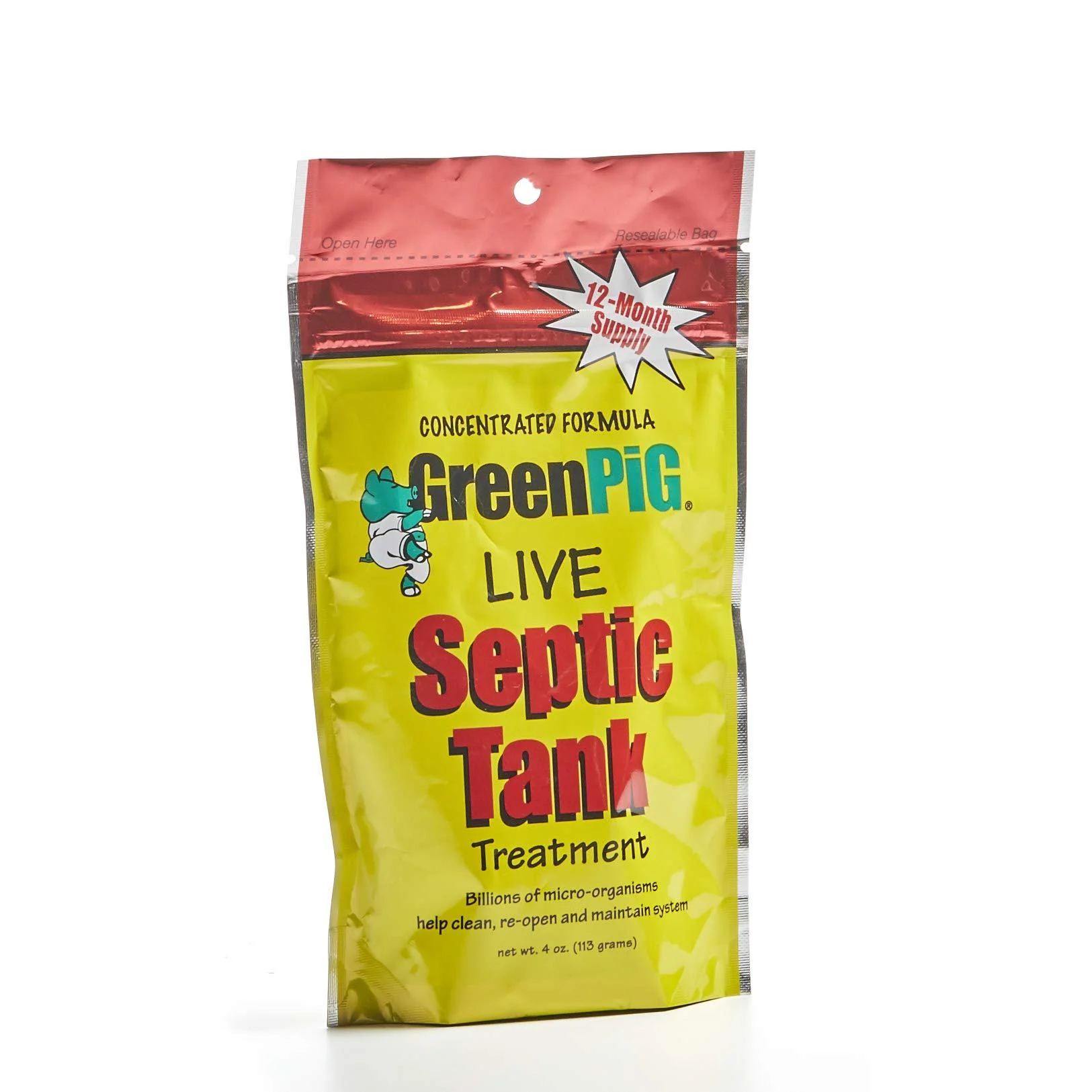GREEN PIG 52 Live Tank Treatment Aids in The Breakdown of Septic Waste to Prevent Backups with Easy Dissolvable Flush, Consumer Strength 1 Year Supply-4 packets