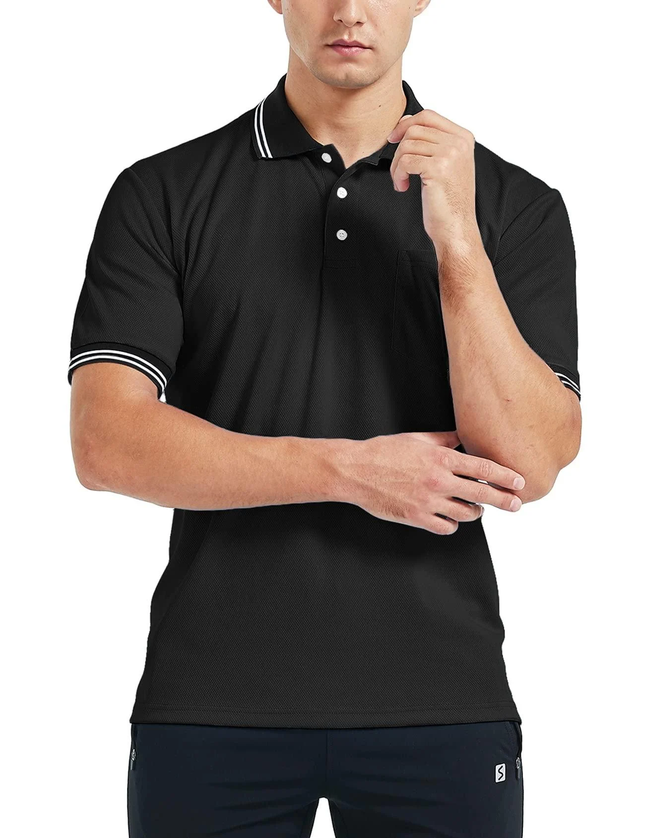 FitsT4 Short Sleeve Polo Shirt Baseball/Softball Umpire Jersey/Referee Uniform - Sized for Chest Protector Black Medium