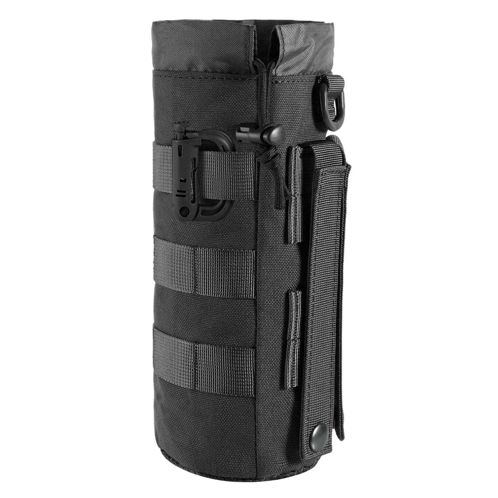 FRTKK Tactical MOLLE Water Bottle Pouch with Drawstring Open Top & Mesh Bottom, Military Water Bottle Holder Bag Sports Travel Hydration Carrier Black-1 pack