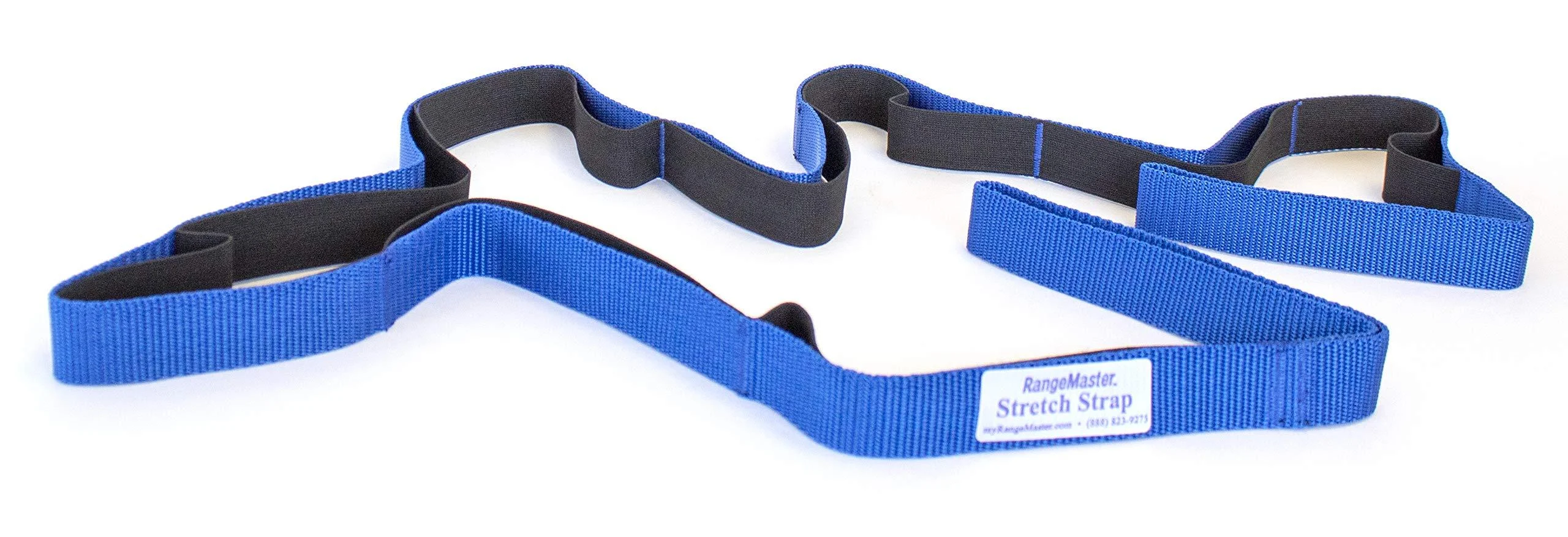 RangeMaster Stretch Strap with Exercise Guide Versatile Multi-Loop Strap Perfect for Yoga, Pilates, and Physical Therapy Portable Helps Improve Flexibility Black & Blue