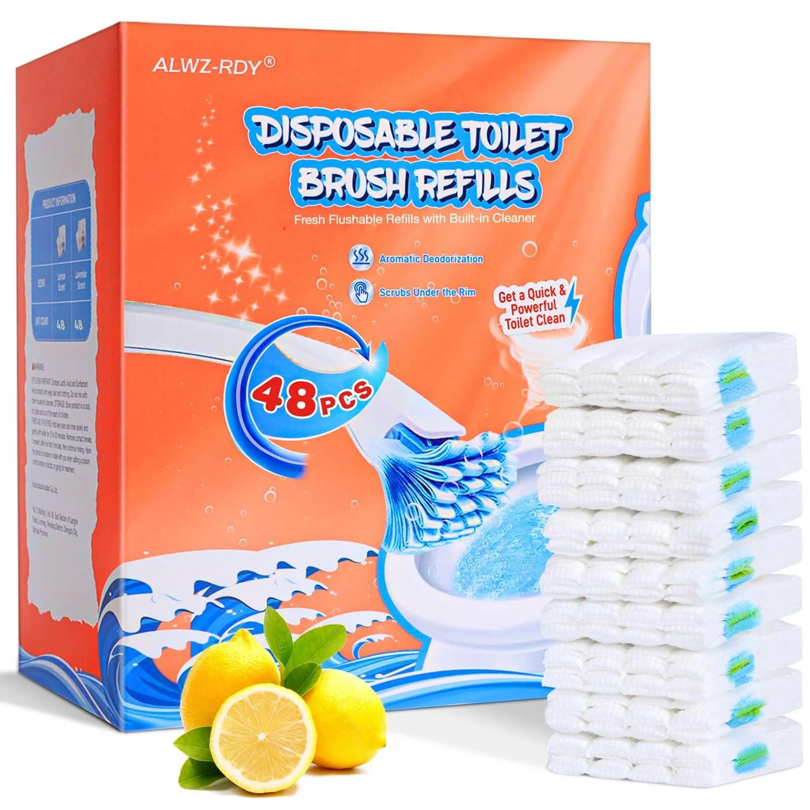 Flushable Toilet Refills with 48ct Fresh Flushable Toilet Brush Refills for Toilet and Bathroom Lemon Scent Lemon-48ct