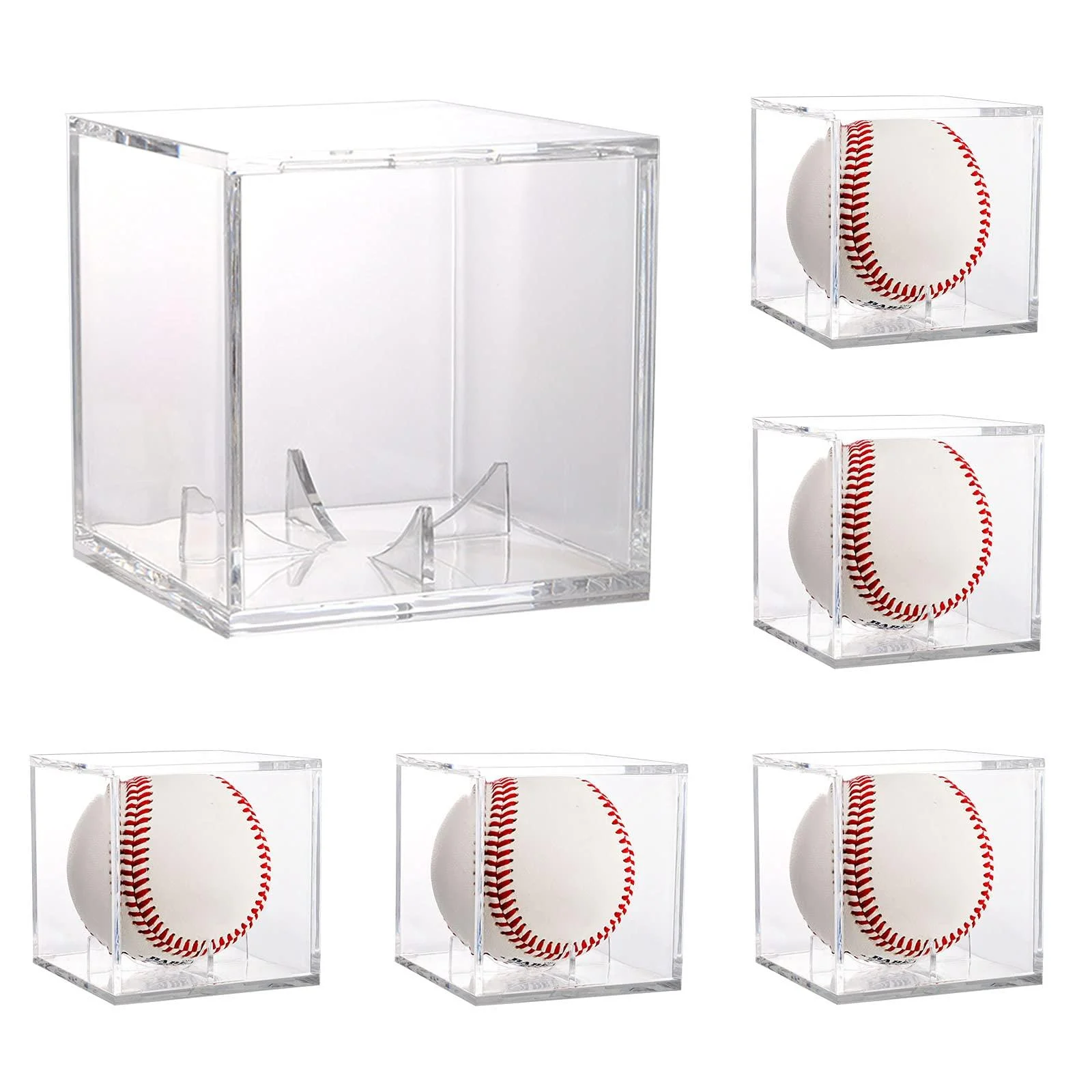 Tebery 6 Pack Acrylic Cube Baseball Holder UV Protected Baseball Display Case Box Clear Square Memorabilia Display Storage Sports Autograph Display Case Fits Official Size Ball