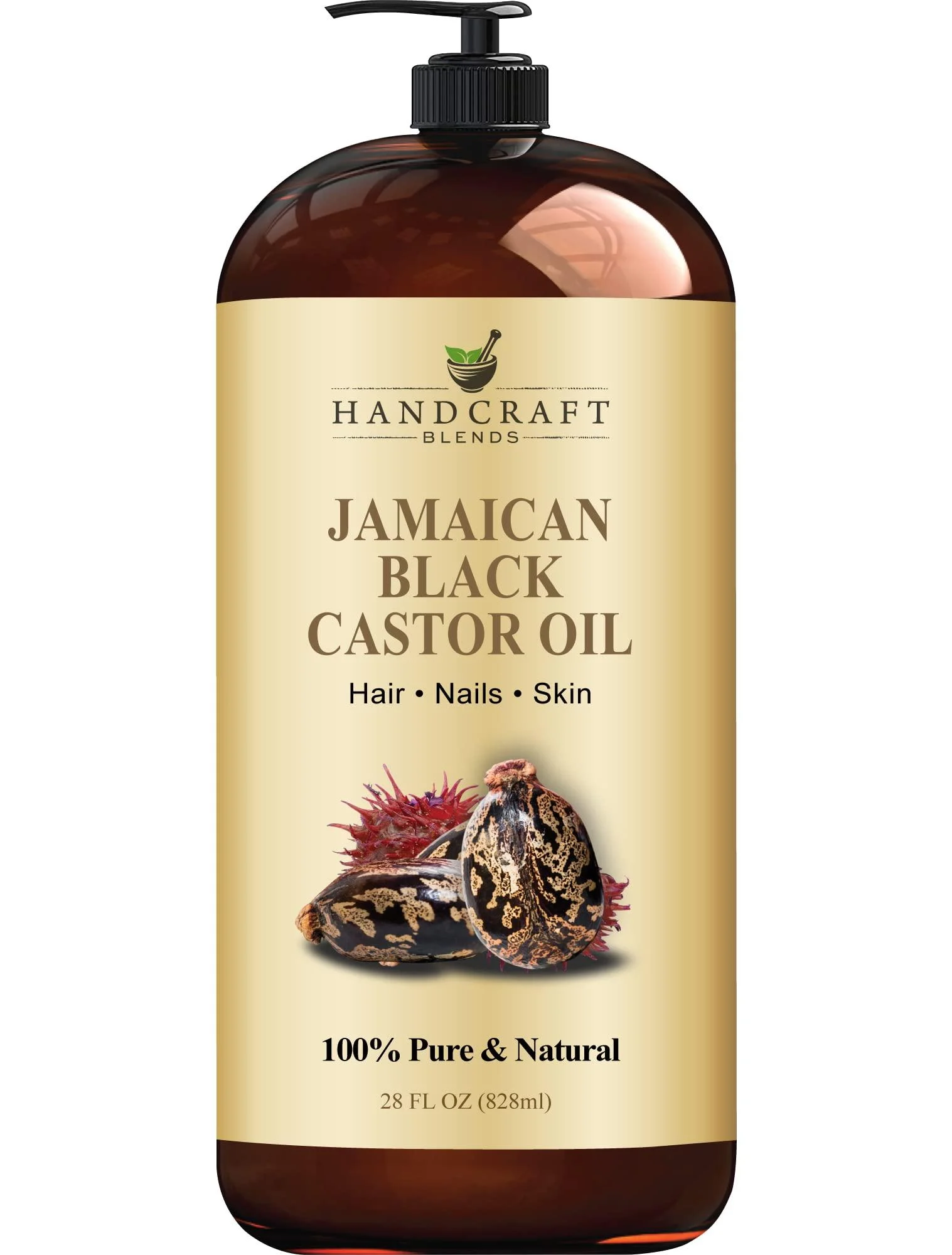 Handcraft Jamaican Black Castor Oil for Hair Growth Eyelashes and Eyebrows - 100% Pure and Natural Carrier Oil & Body Oil - Use As Aromatherapy Carrier Oil Moisturizing Oil - 828 ml Black Castor 828.00 ml (Pack of 1)
