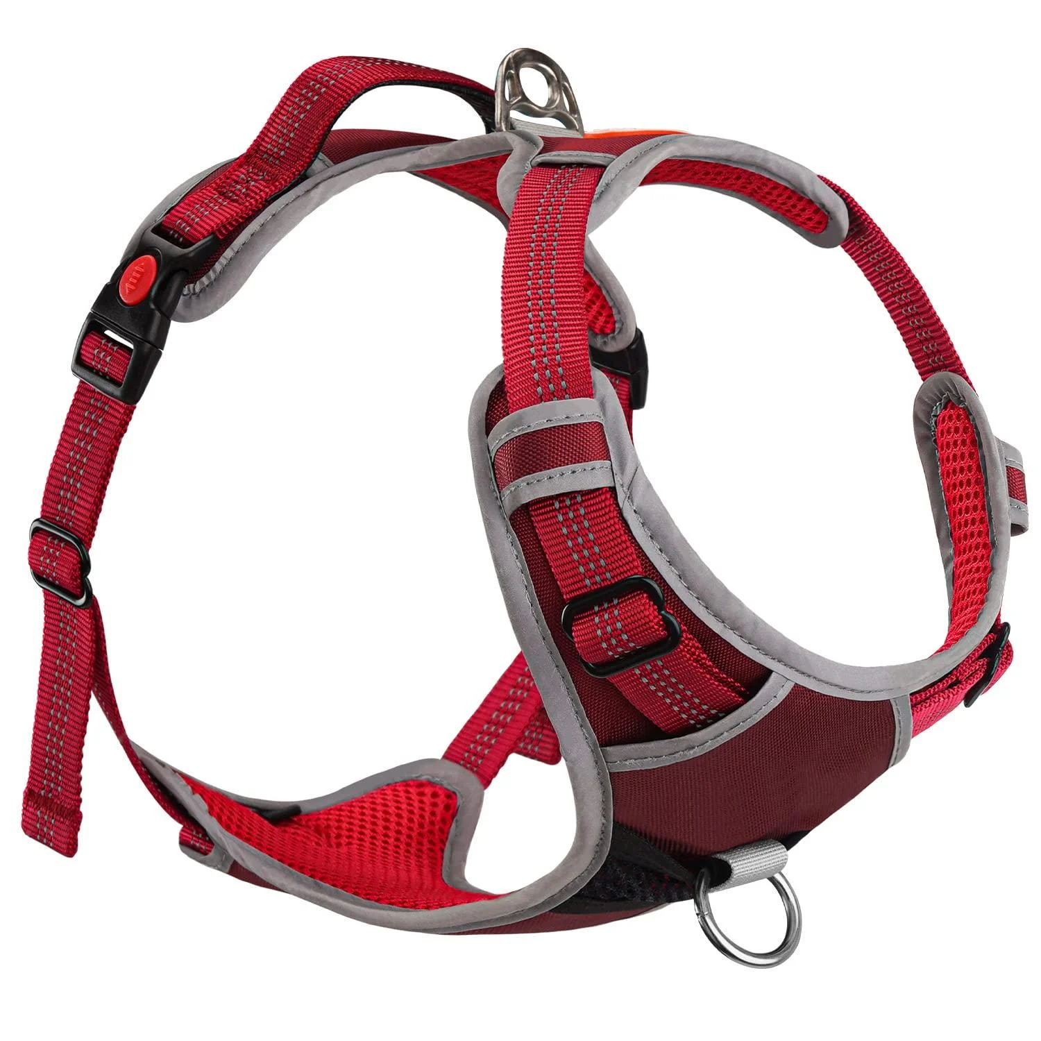 Thinkpet no-pull dog harness breathable breast dishes for small medium large dogs adjustable soft running harness safe control padded reflective safety harness bright red 2xl (1 Pack)