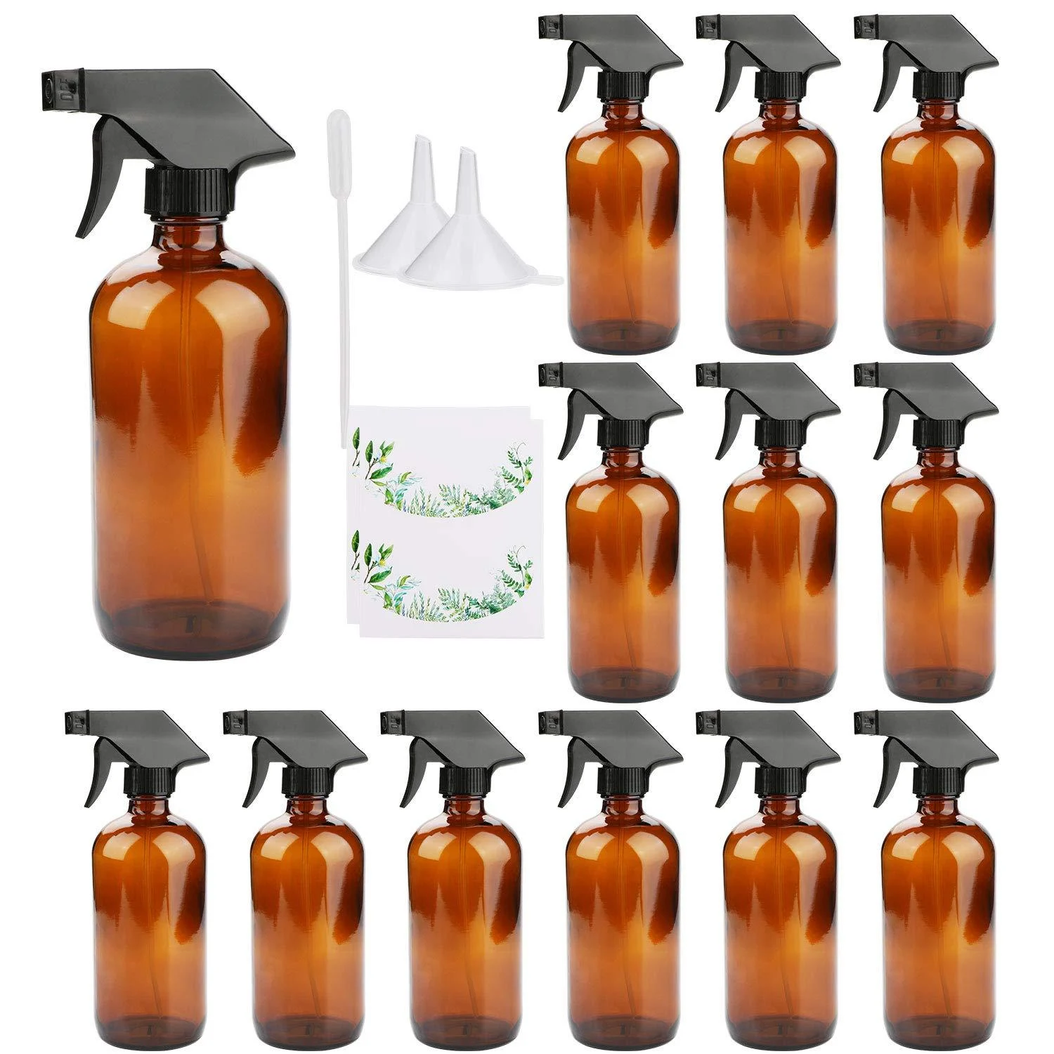 16oz Amber Glass Spray Bottles Adjustable Sprayers & Chalk Labels with caps for Essential Oils Cleaning Products or Aromatherapy (Spray Bottle Set) 12 pack - Maredash