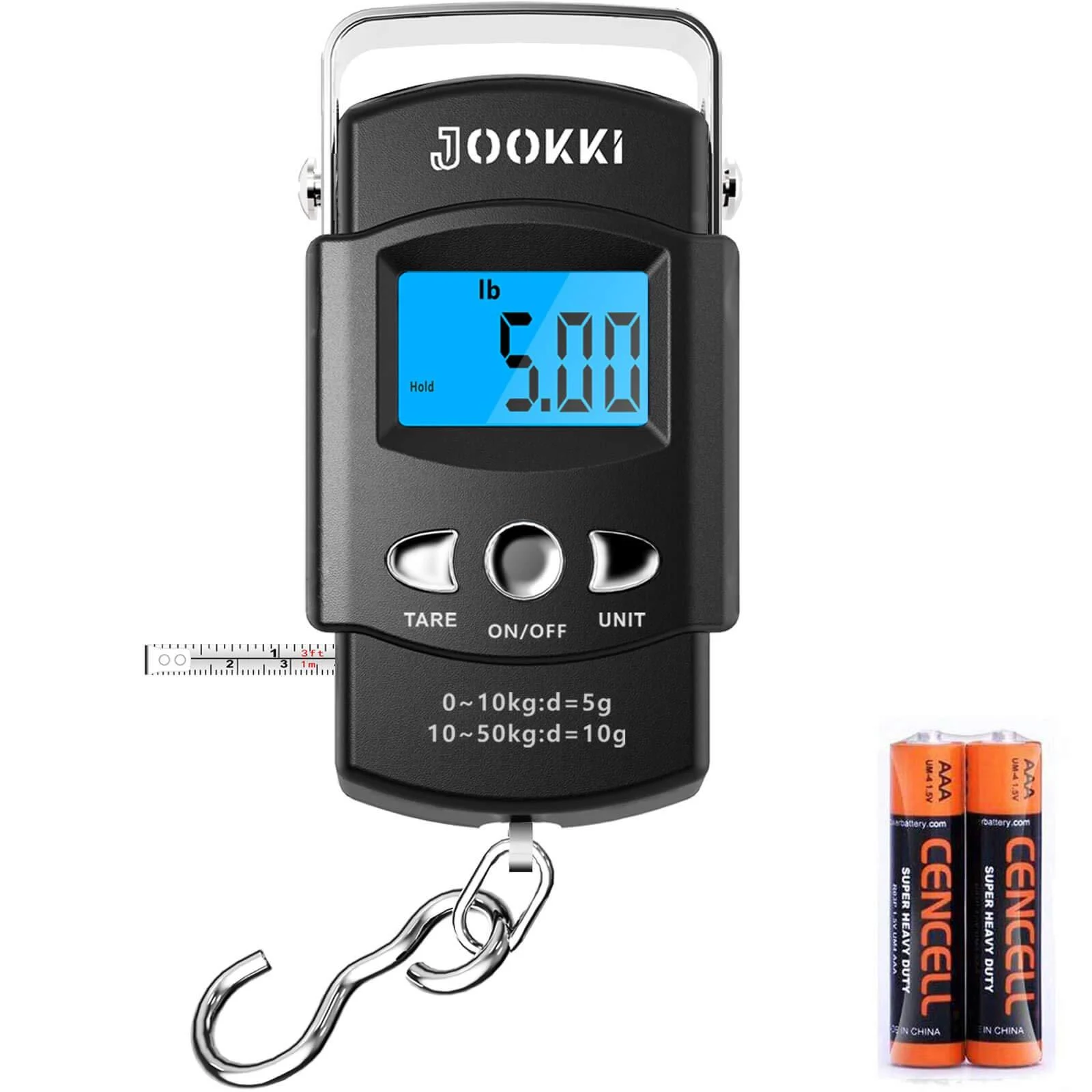 Fish Scale,JOOKKI Hanging Scale Portable Dial Scale LCD Digital Weight Electronic Scale 110lb/50kg with a Tape Measure for Tackle Bag,Luggage,Baggage,(Black)