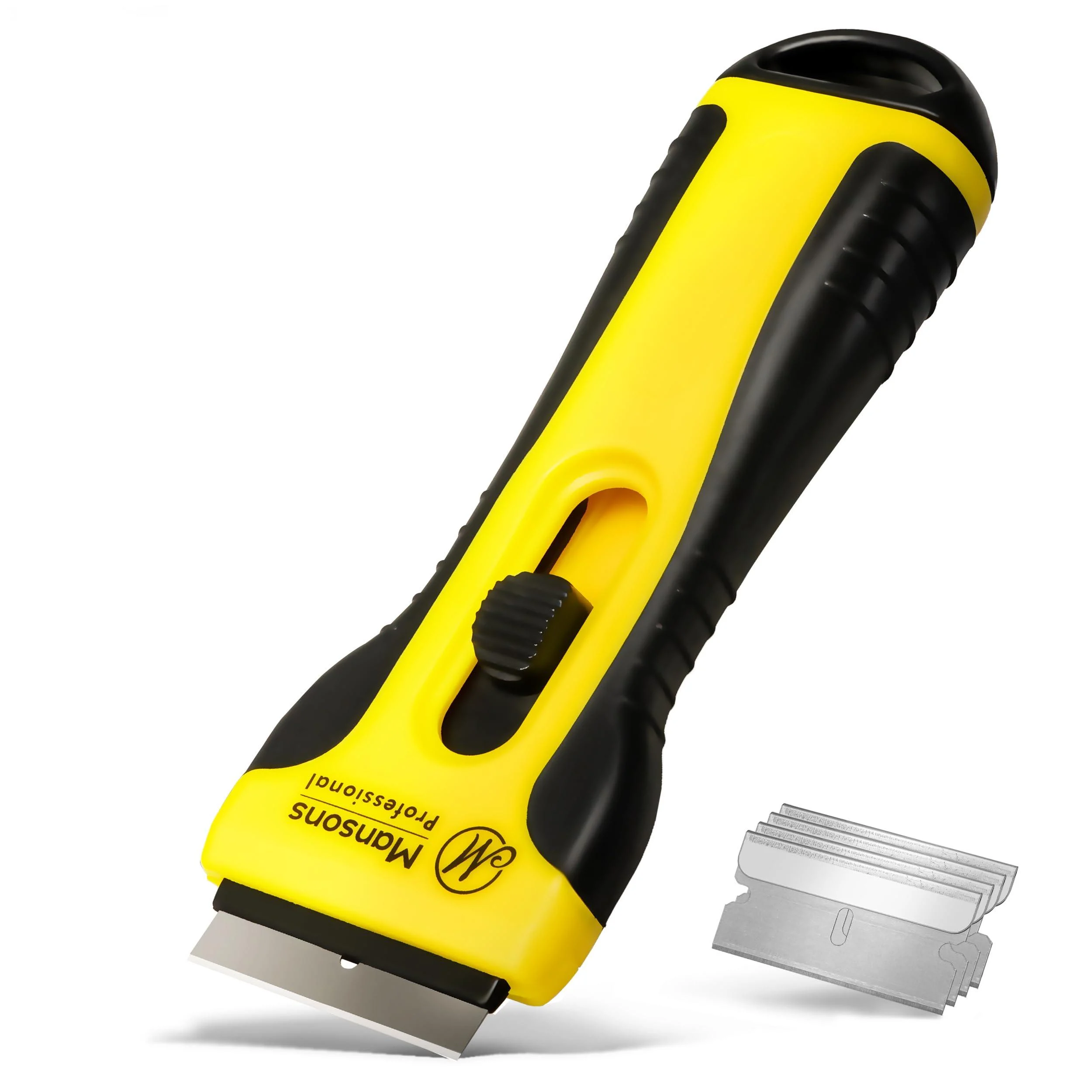 Manson's professional ceranium field scraper - your reliable scraper for the kitchen and household - stable hob field with a soft touch handle - replacement blades Integrated yellow 6 -part set