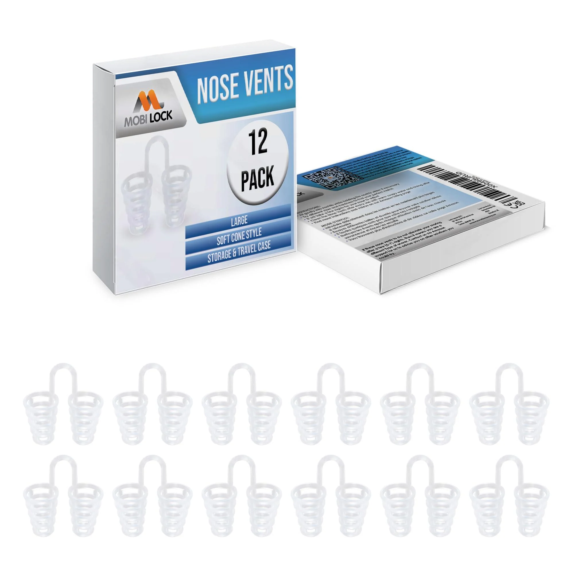 Snoring Solutions - A Simple Solution for Nasal Snorers - by Mobi Lock (Pack of 12 - Large - Soft Cone Silicone)