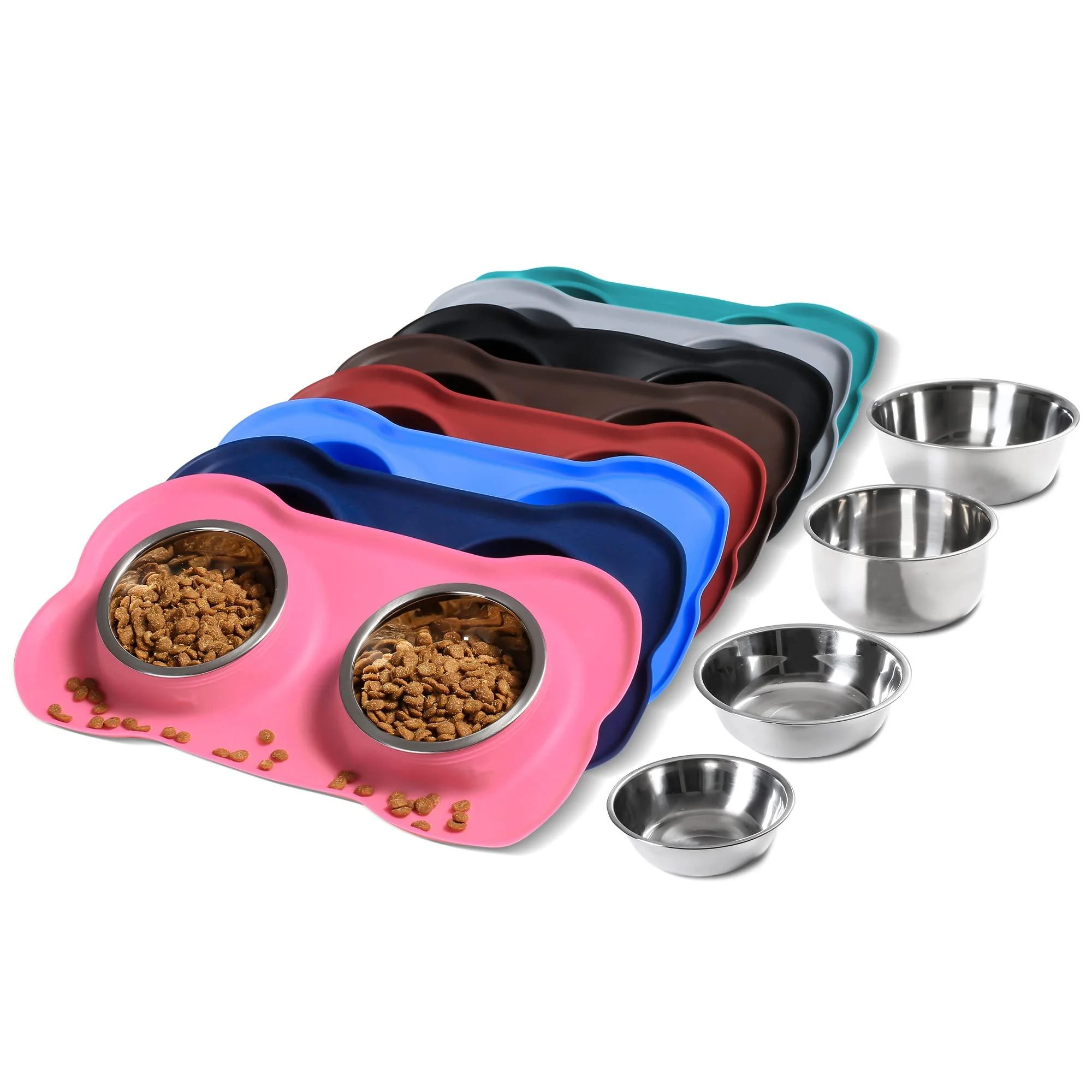 Hubulk Pet Dog Bowls 2 Stainless Steel Dog Bowl with No Spill Non-Skid Silicone Mat + Pet Food Scoop Water and Food Feeder Bowls for Feeding Small Medium Large Dogs Cats Puppies Small Pink