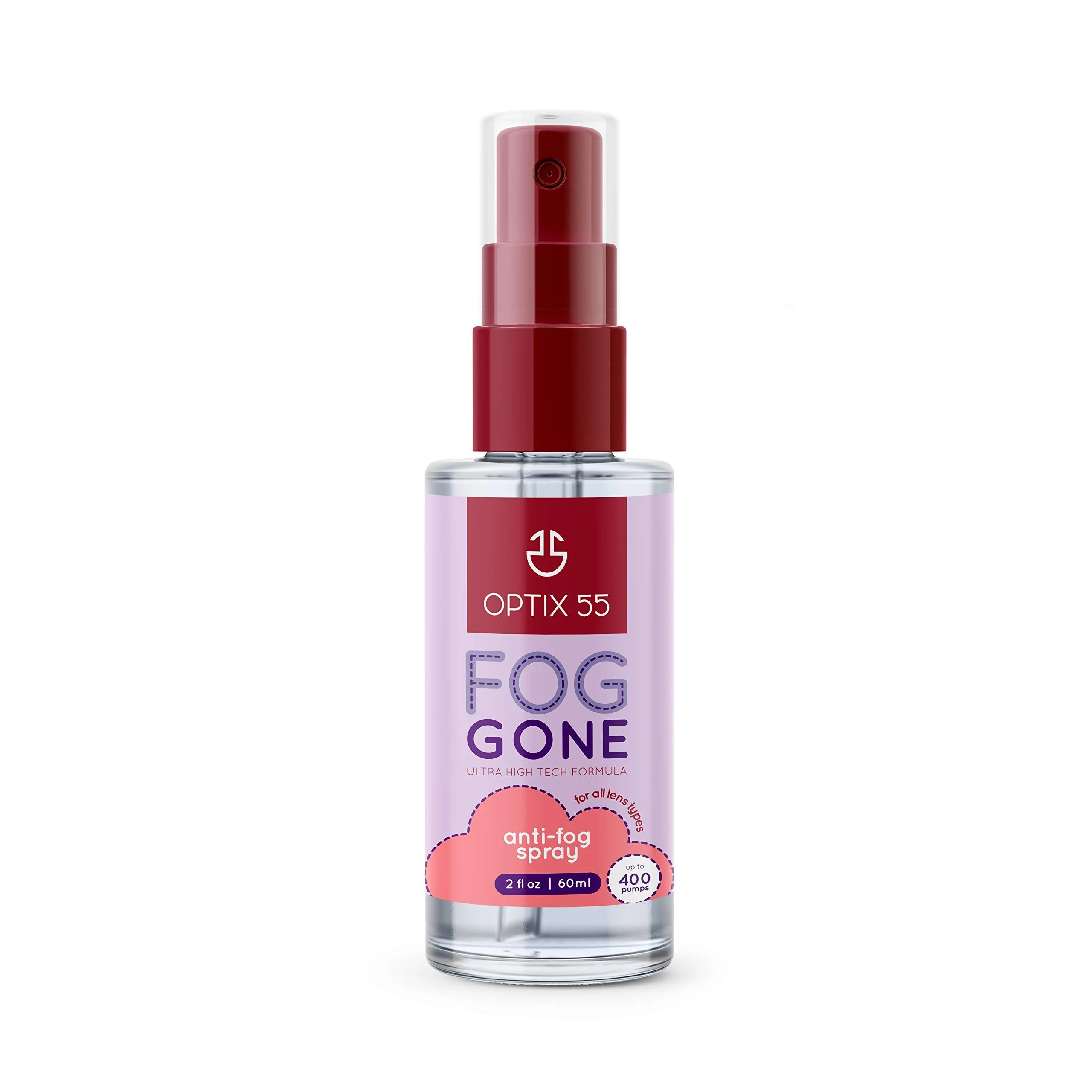 Optix 55 New Anti Fog Spray for Glasses - Safe for Anti Reflective Lenses & All Lenses | Defogger for Eye Glasses, Mirrors, Swim Goggles 2oz