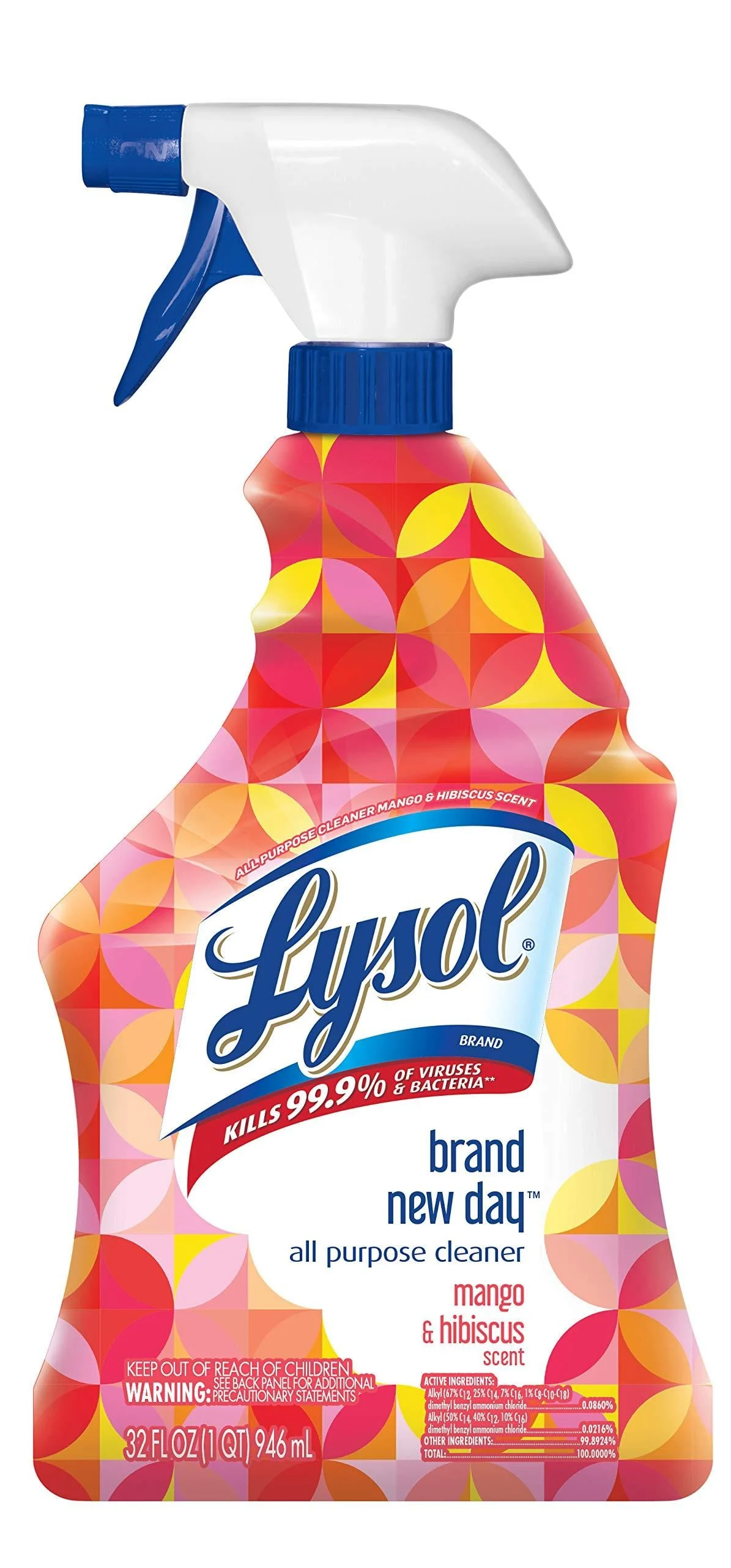 Lysol All-Purpose Cleaner, Sanitizing and Disinfecting Spray, To Clean and Deodorize, Mango & Hibiscus Scent, 32oz