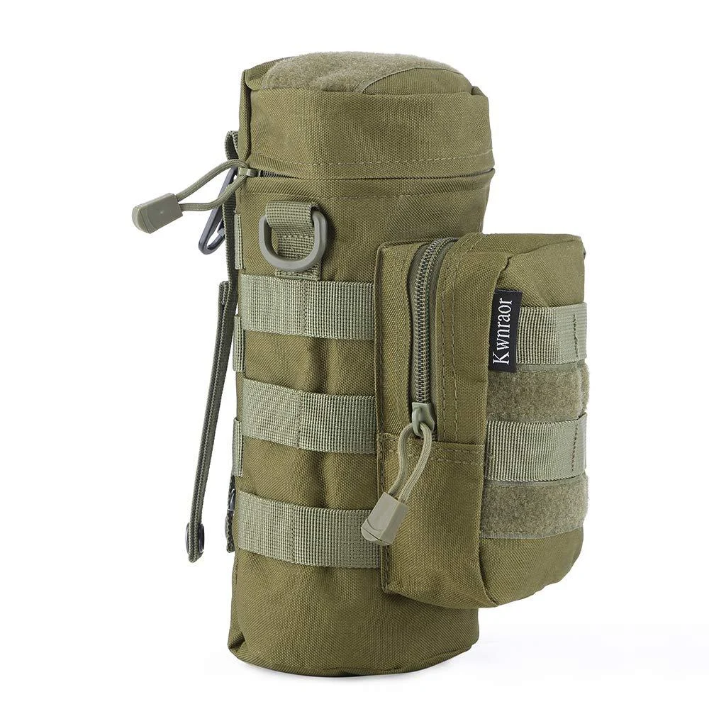 Molle Water Bottle Holder, Tactical Water Bottle Pouch Military Sports Kettle Pouch for Outdoor Travel Cycling with D-Ring Hook Army Green