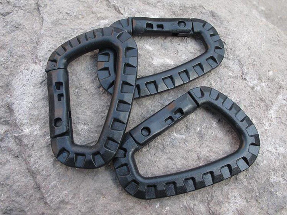 EKLORN 6pcs Plastic Light Weight D-Ring Carabiner Hanging Hook Clip for Backpack Outdoors with Free Cable Organizer Black