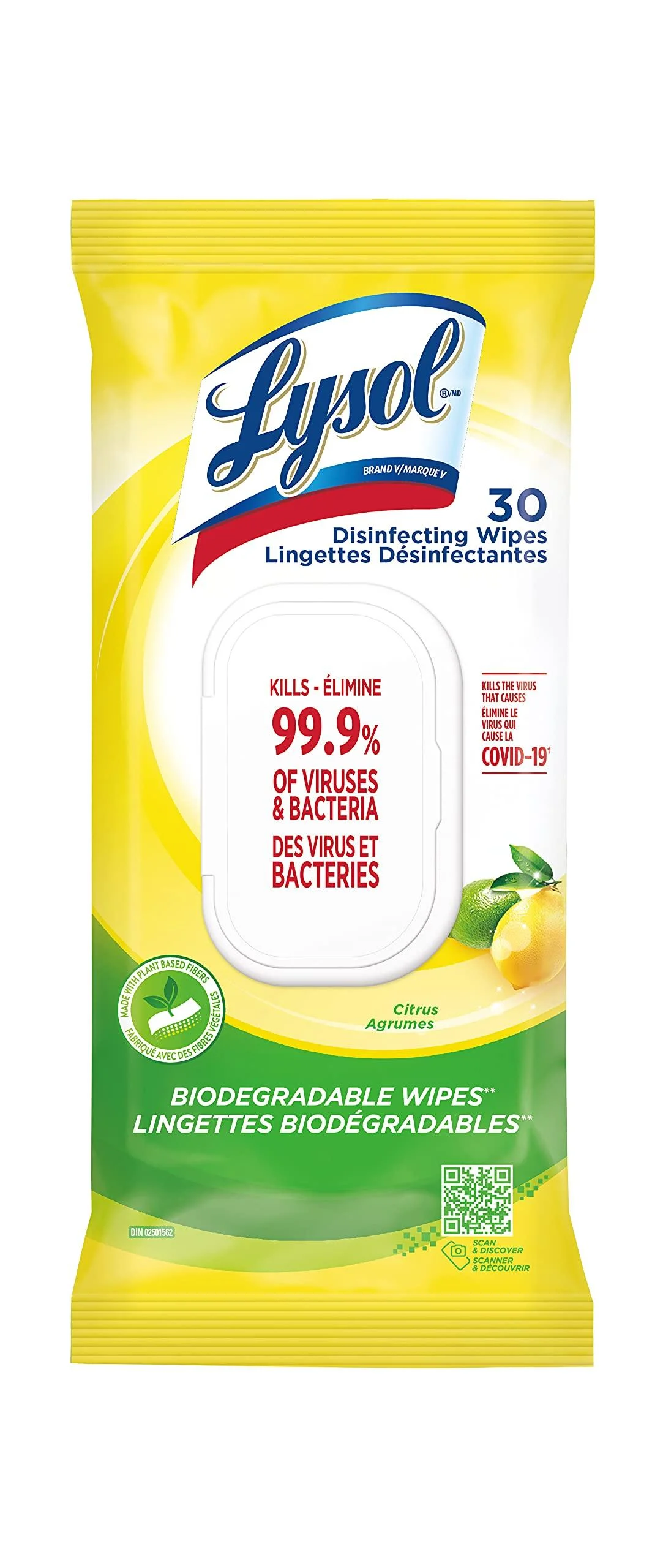 Lysol Disinfecting Wipes Flatpack Citrus Biodegradable Wipes Kills 99.9% of Viruses & Bacteria 30 count