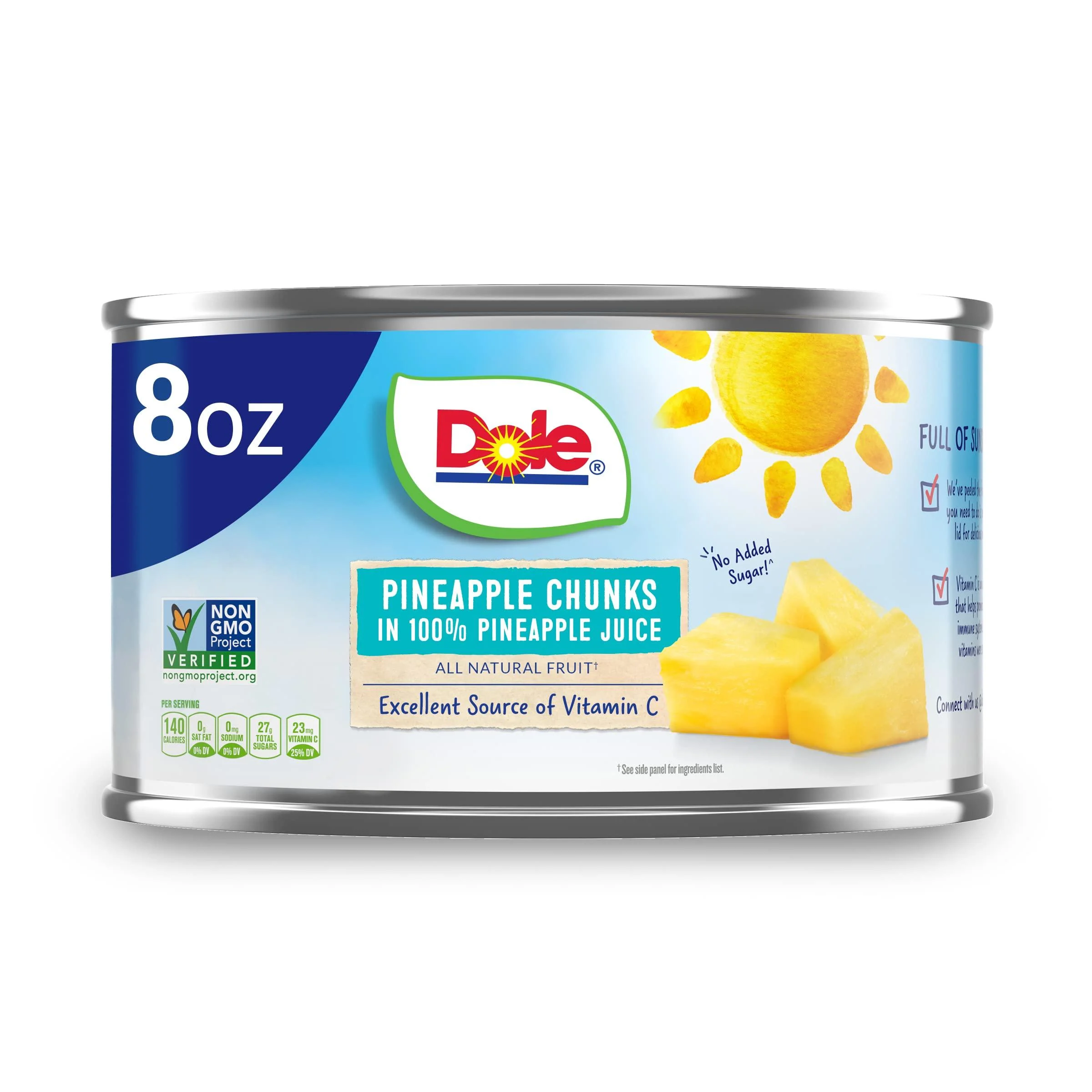 Dole Canned Pineapple Chunks in 100% Fruit Juice, 8 Oz
