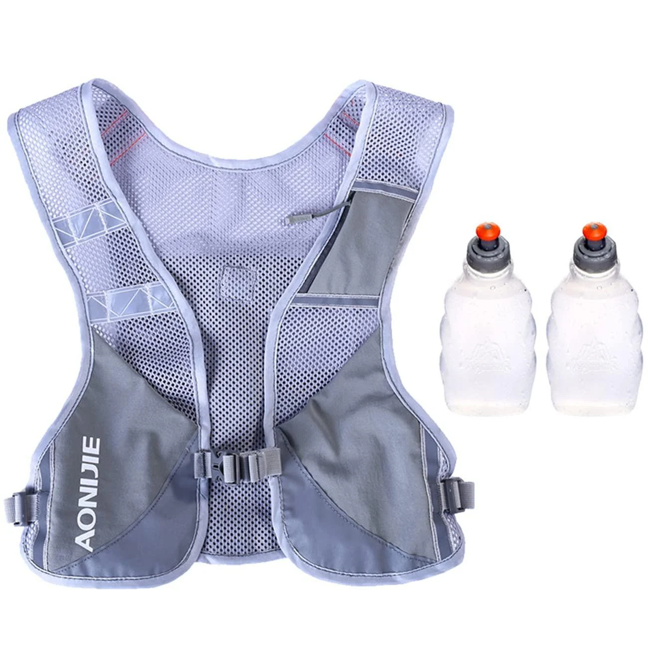 Sanique.G Ultralight Reflective drinking bag backpack drinking vest marathon running backpack for women men gray - with 2 250ml bottles