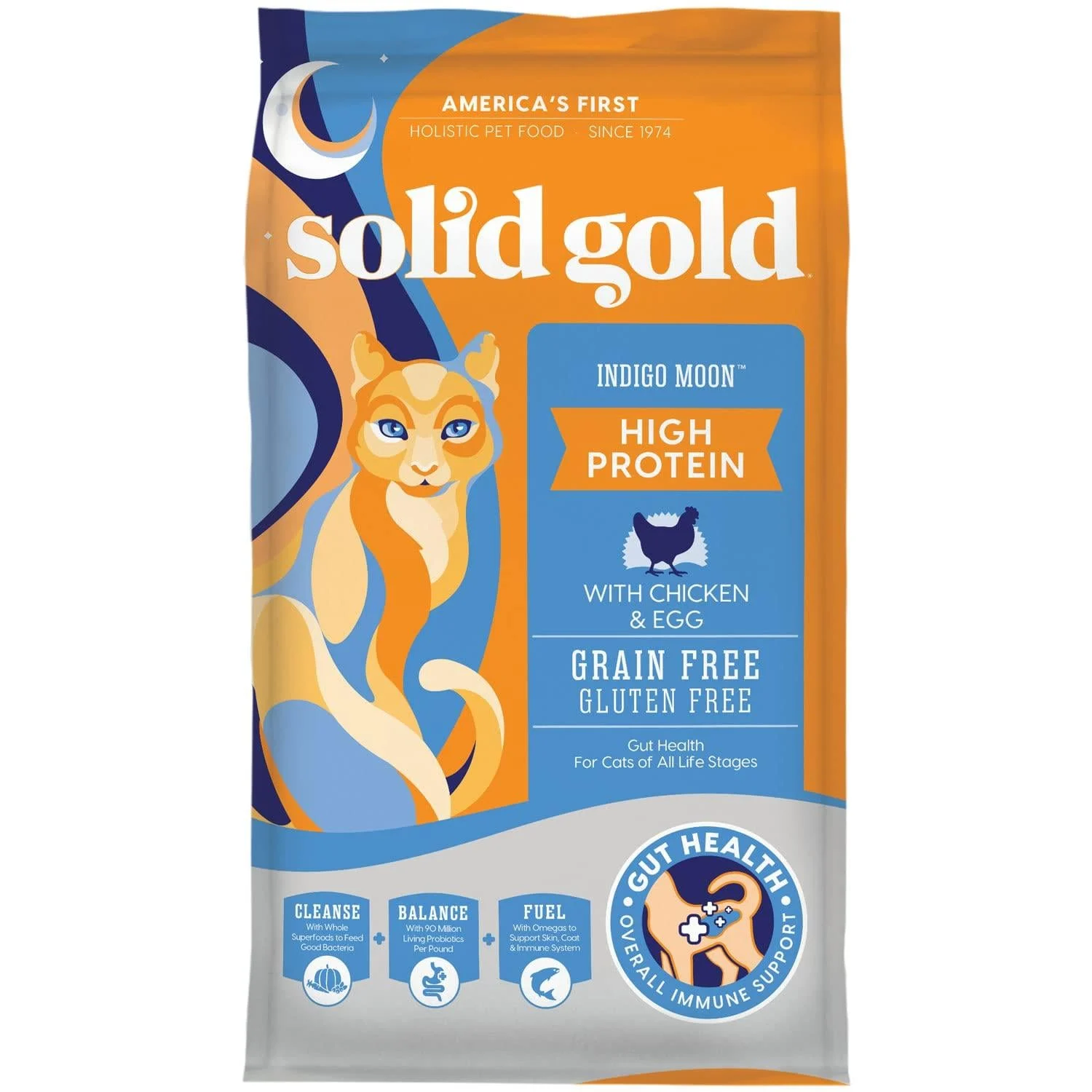 Solid Gold Indigo Moon - Dry Cat Food with Digestive Probiotics for Cats - Grain & Gluten Free - with Vitamins & High Fiber - Omega 3 for Cats - Low Carb Superfood Chicken 12 Pound (Pack of 1)