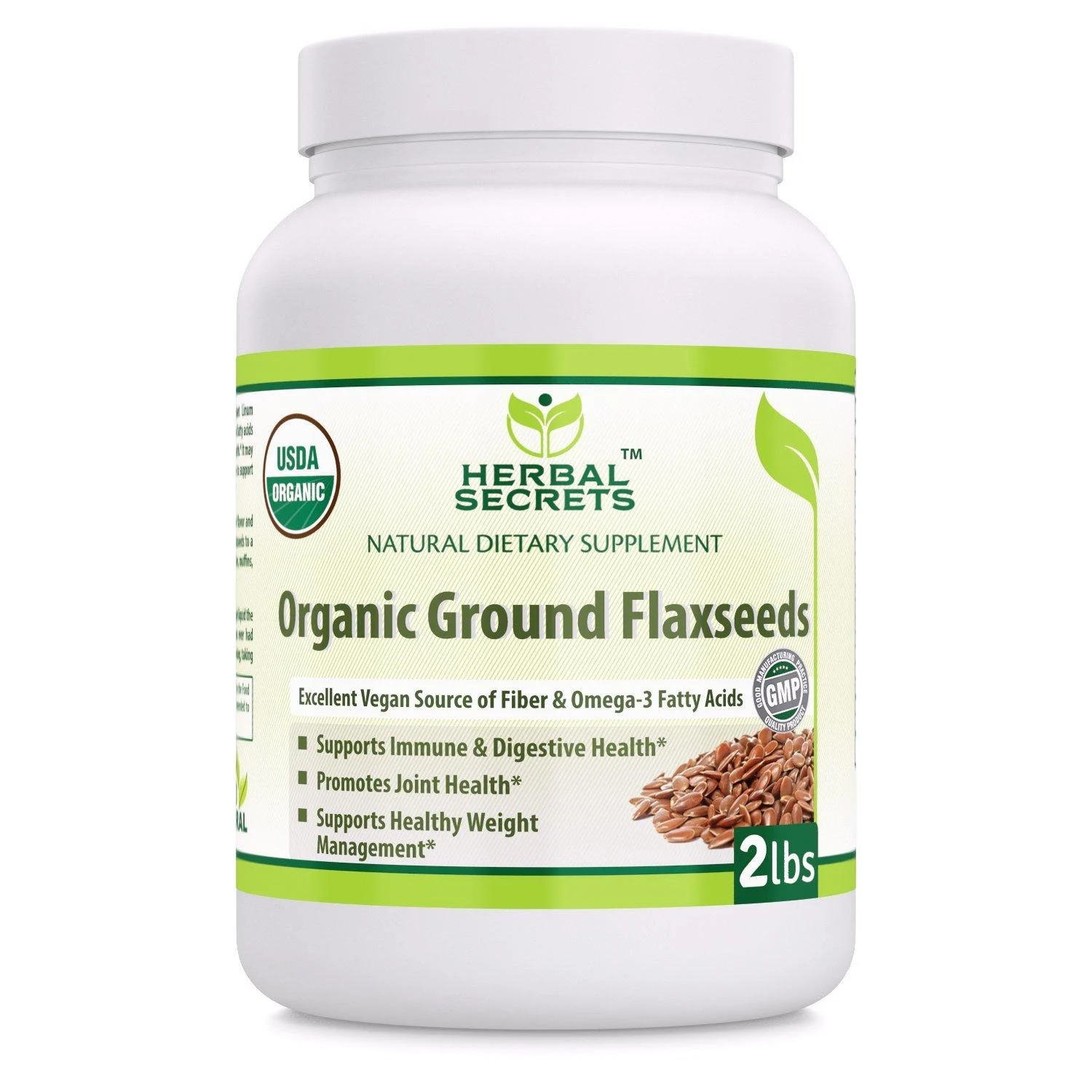 Herbal Secrets USDA Certified Organic Ground Flaxseed 2 Lbs (Non-GMO) - Excellent Vegan Source of Fiber & Omega -3 Fatty Acids - Promotes Joint Health,Supports Healthy Weight Management* 2 Pound (Pack of 1)