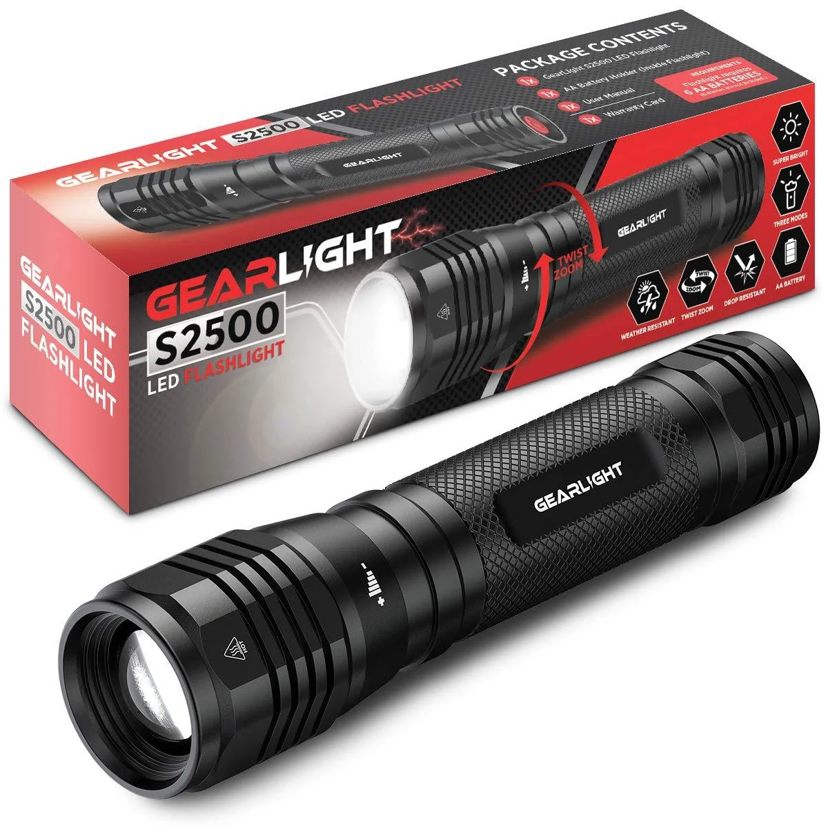 GearLight S2500 LED Flashlight - Extremely Bright, Powerful Tactical Flashlights with High Lumens for Camping, Emergency & Everyday Use