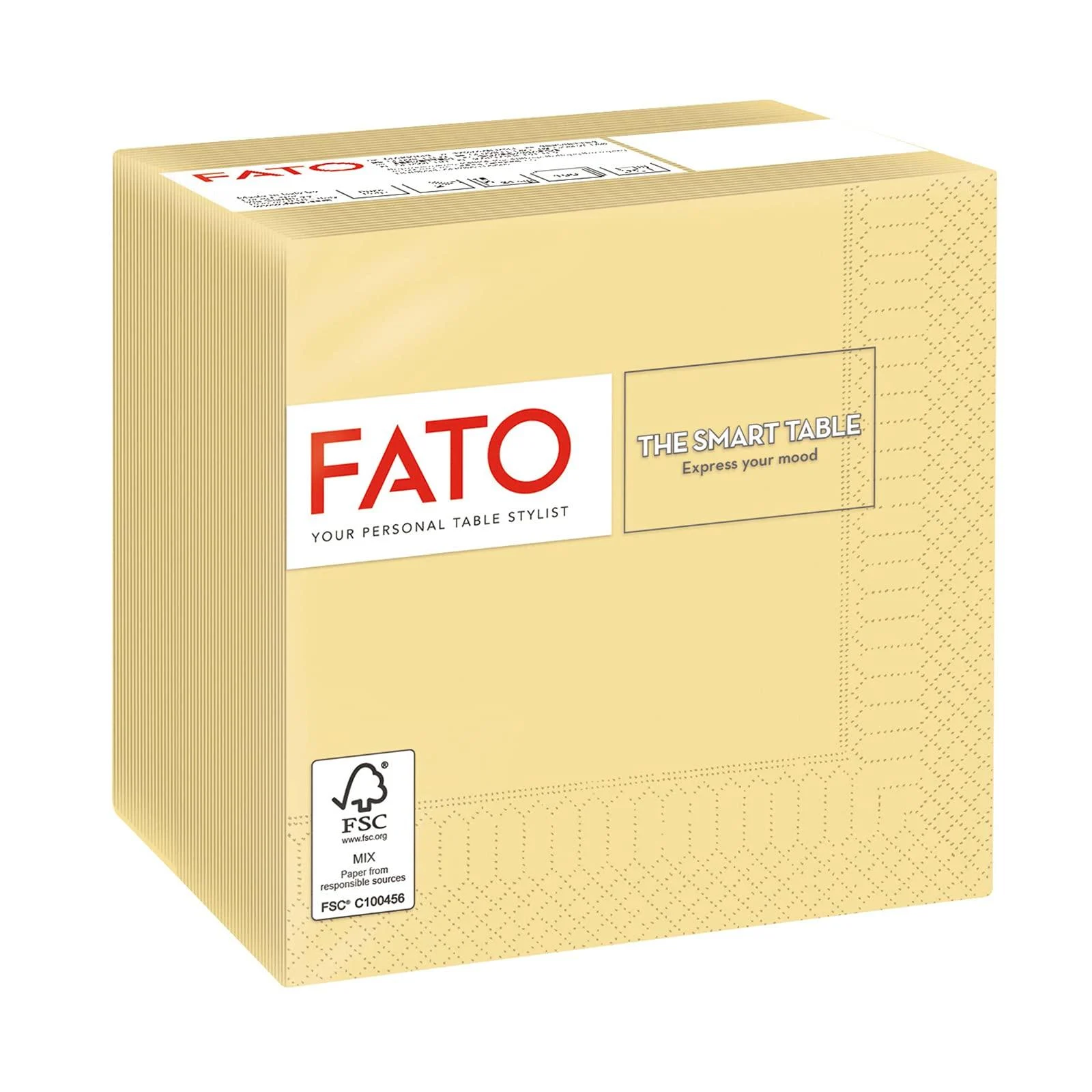 FATO disposable paper ideal for aperitifs and cocktails pack with 100 napkins format 24x24 4-folded 2-layer color champagne 100% pure cellulose paper FSC certified