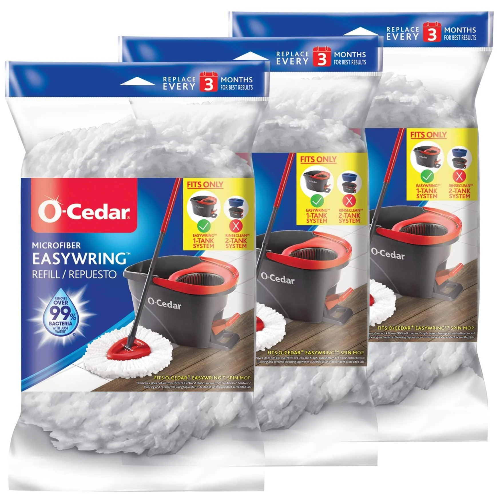 O-Cedar EasyWring Spin Mop Refill, 3 Count Standard EasyWring Refill (3-Pack)