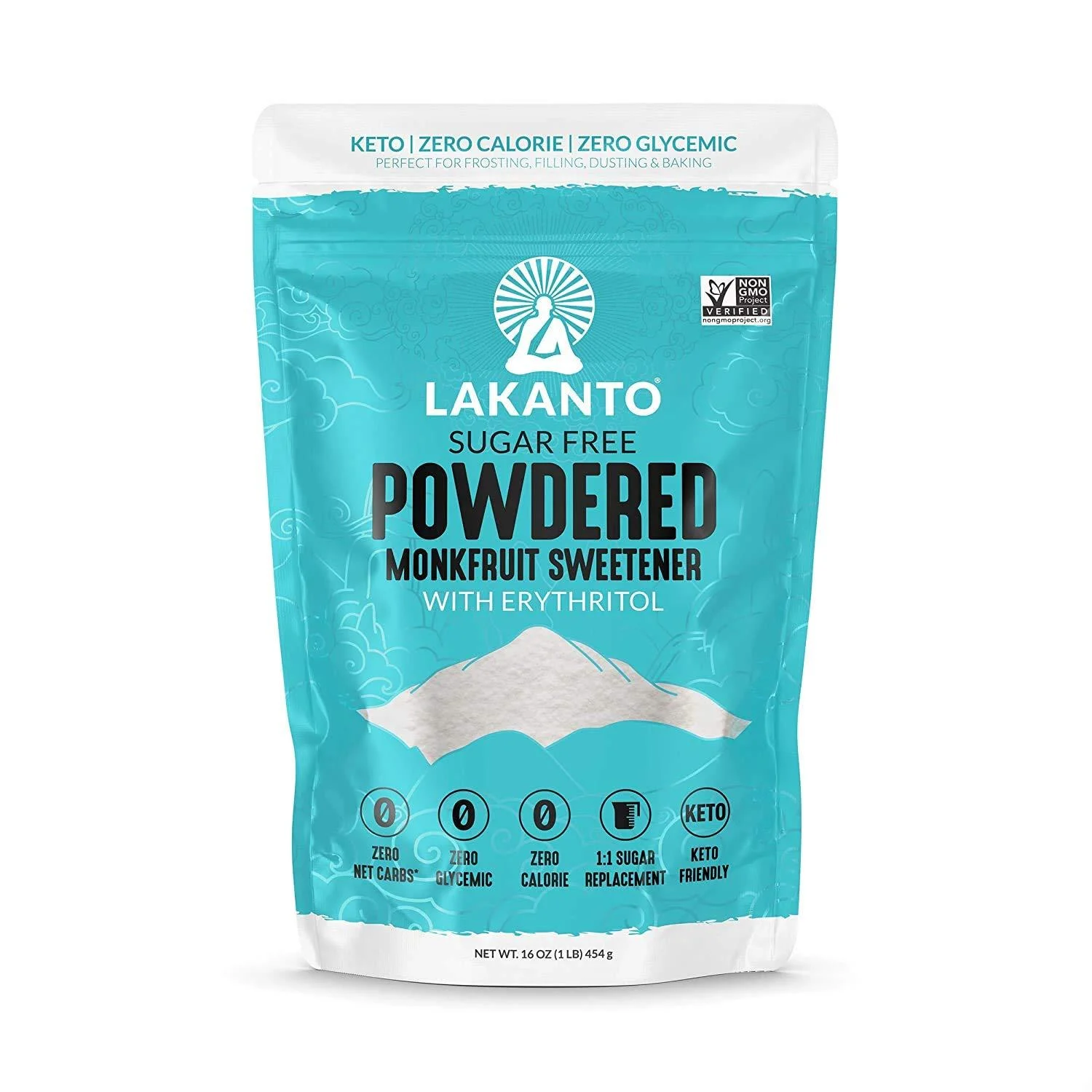 Lakanto Powdered Monk Fruit Sweetener - Powdered Sugar Substitute, Zero Calorie, Keto Diet Friendly, Zero Net Carbs, Zero Glycemic, Baking, Extract, Sugar Replacement (1 Lb) Monkfruit 1 Pound (Pack of 1)
