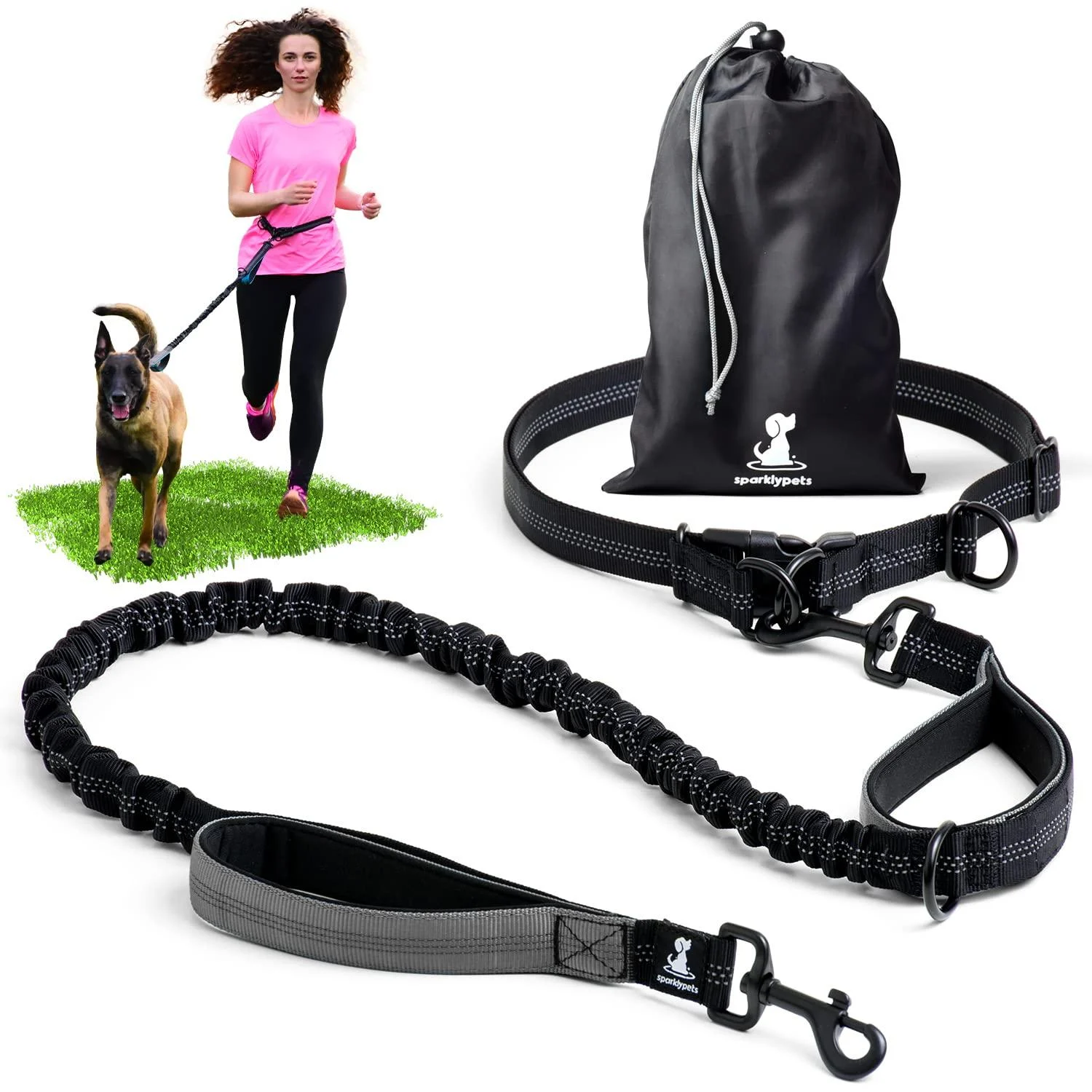 SparklyPets Hands Free Dog Lead for Medium and Large Dogs Professional Dog Running Lead with Reflective Stripes Waist Dog Lead for Walking Training or Jogging (Gray For 1 Dog) Gray For 1 Dog