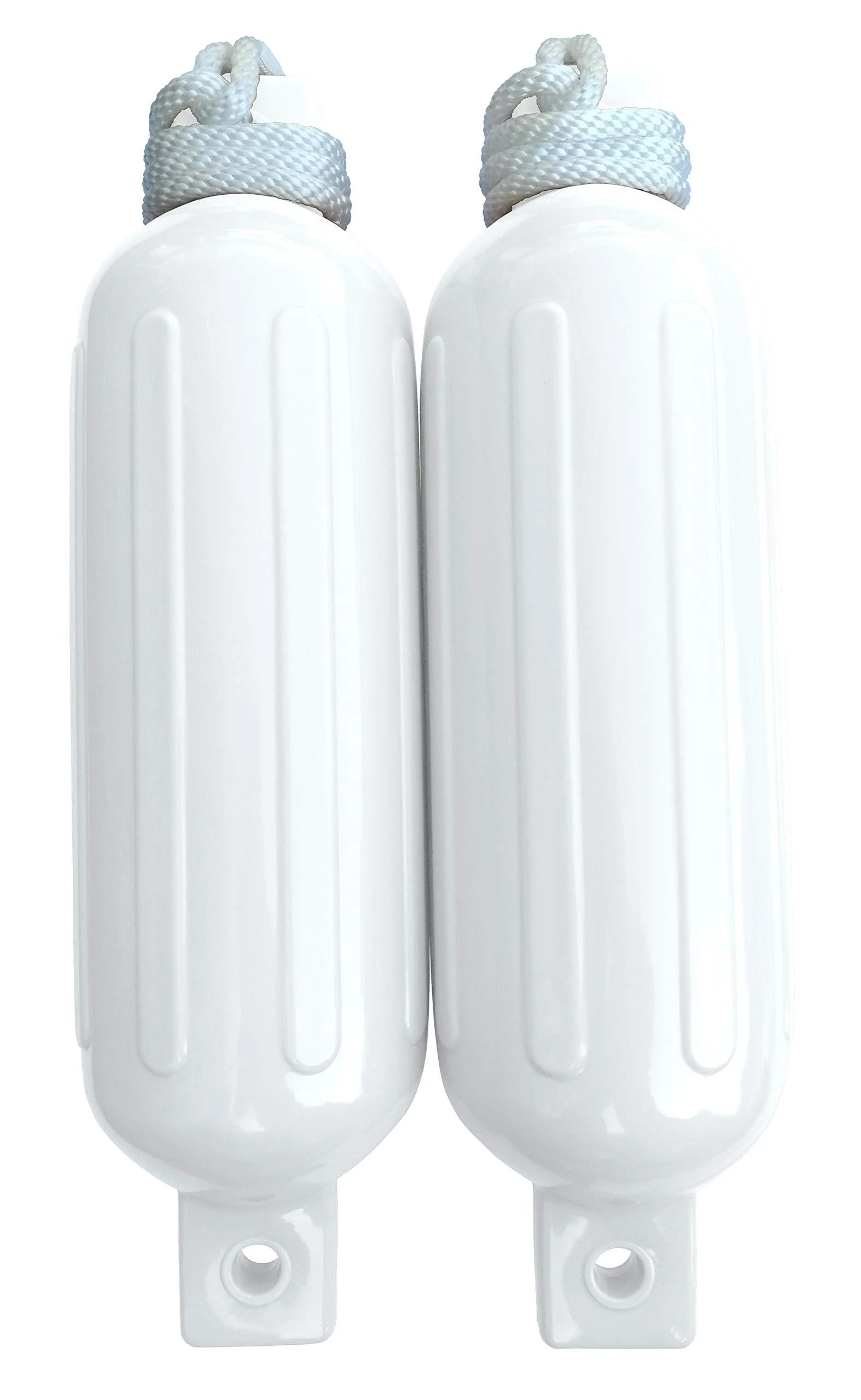 Dock Edge + Twin Eye Dolphin Boat Fender Ribbed 5.5"x20" White 2-Pack