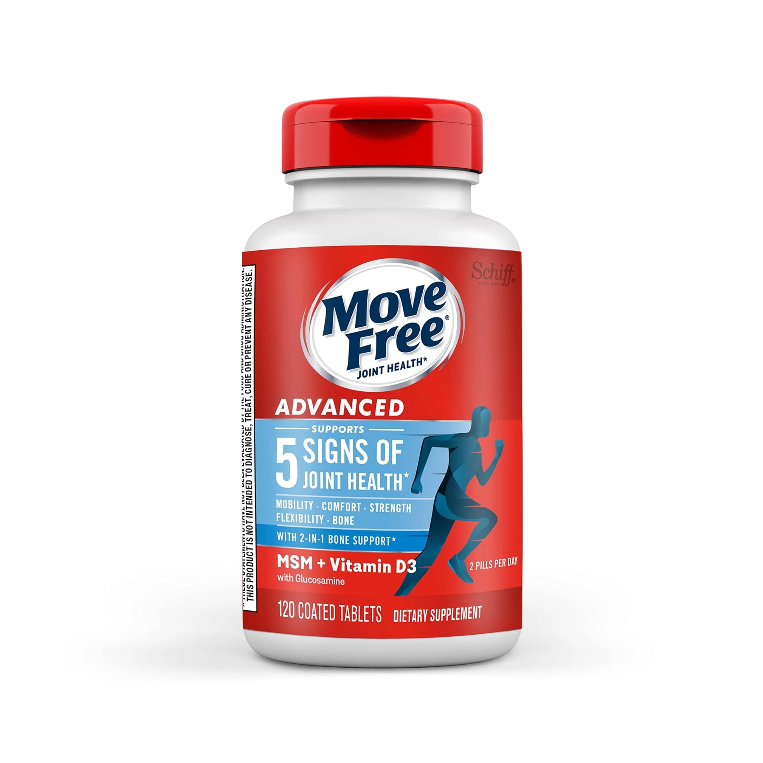 Move Free Advanced Glucosamine Chondroitin MSM + Vitamin D3 Joint Support Supplement, Supports Mobility Comfort Strength Flexibility & Bone + Immune Health - 120 Tablets (40 servings)* 120 Count (Pack of 1)