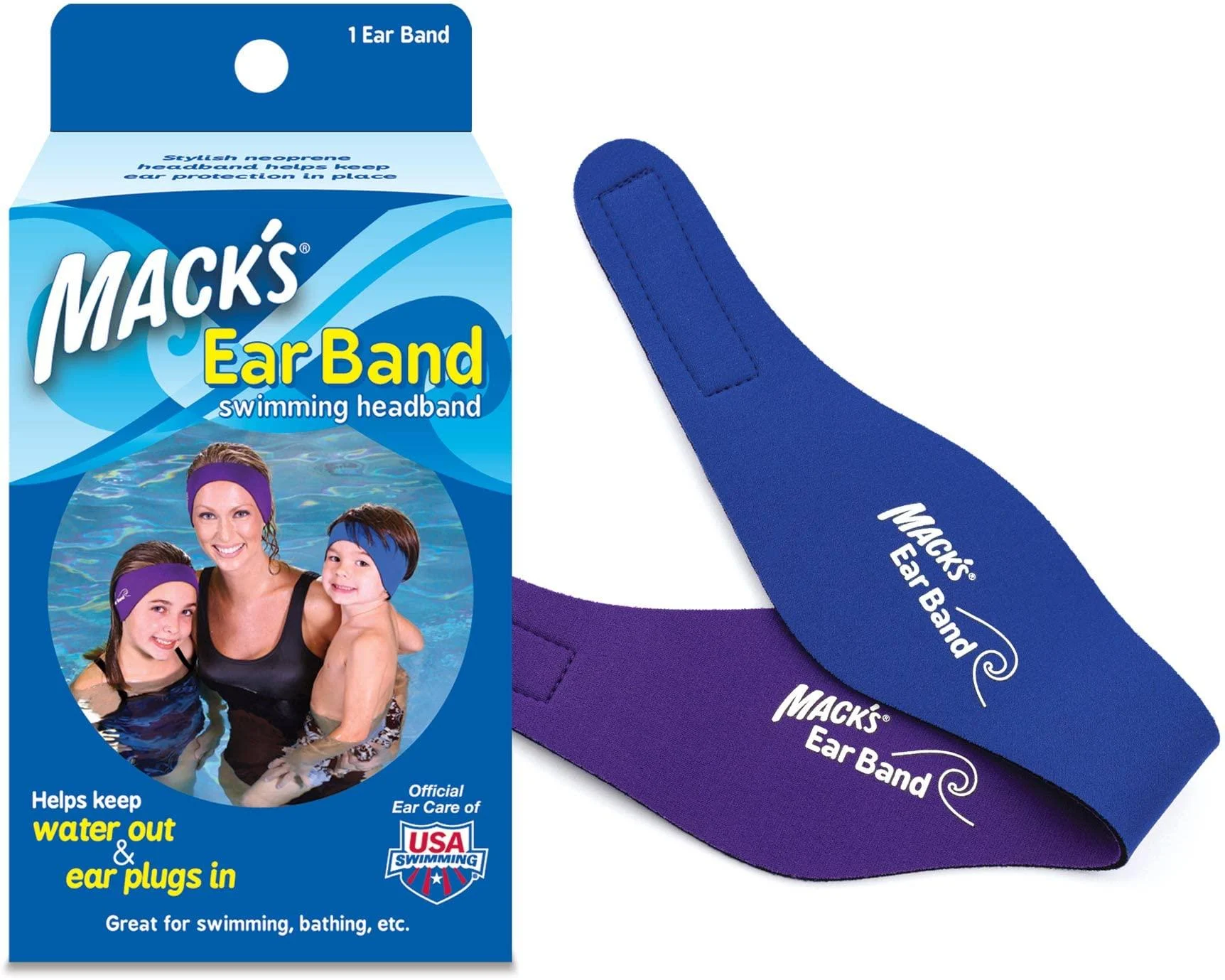 Macks Swimming Headband Best Swimmers Headband Doctor Recommended to Keep Water Out and Hold Ear Plugs in - Official Swimming Ear Band of USA Swimming