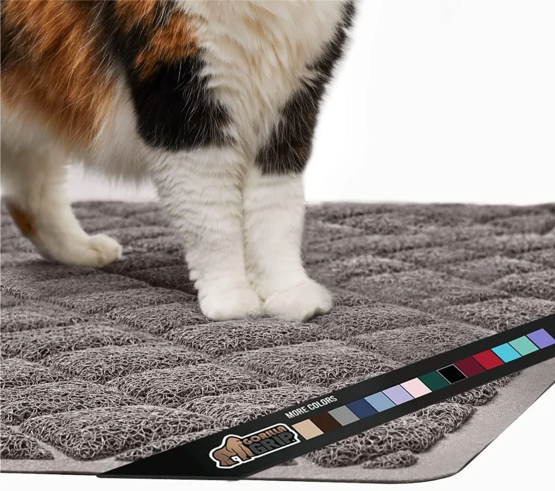 Gorilla Grip Thick Cat Litter Trapping Mat, Less Waste, Traps Mess from Box for Cleaner Floors, Stays in Place for Cats, Soft on Kitty Paws, Easy Clean, Large Size, Pet Accessories, Durable Backing Large (35" x 23") Gray