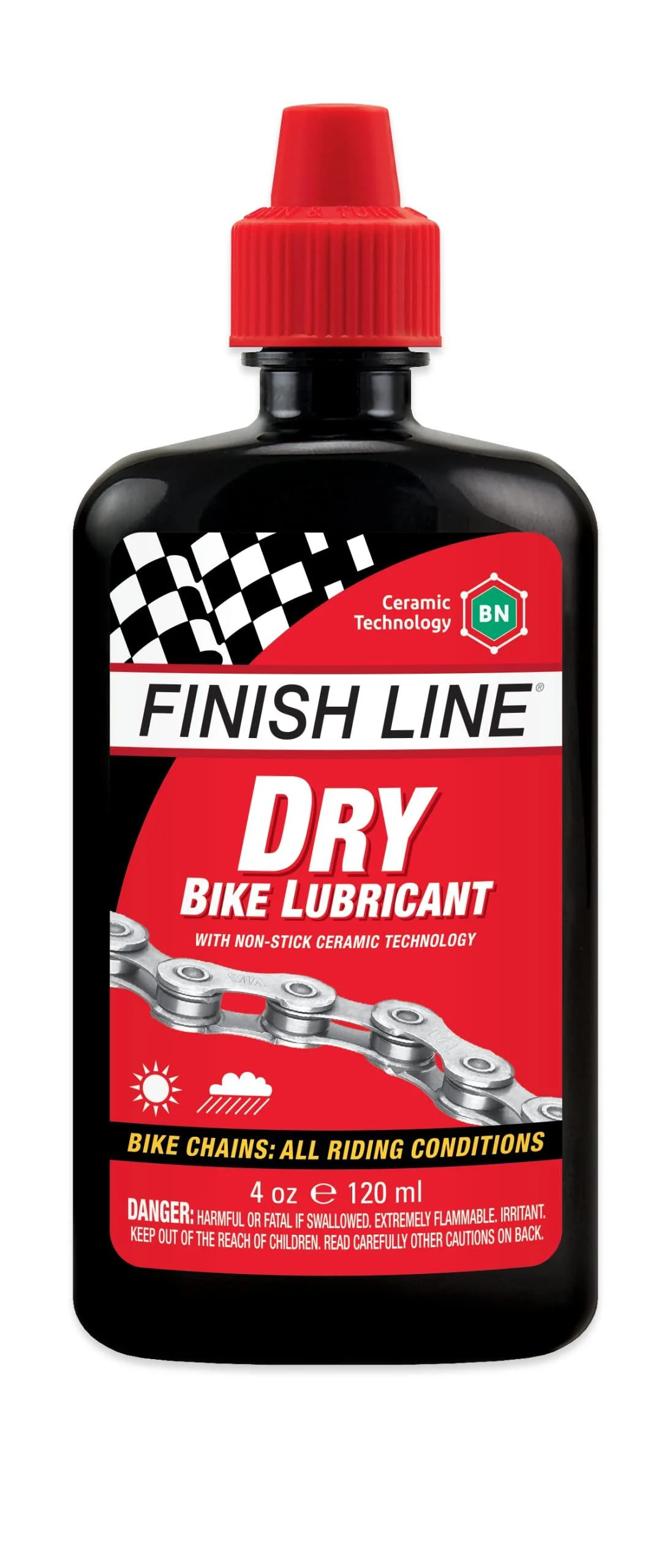 Finish Line DRY Teflon Bicycle Chain Lube, 4-Ounce Drip Squeeze Bottle 4 oz Squeeze Bottle Lubricant
