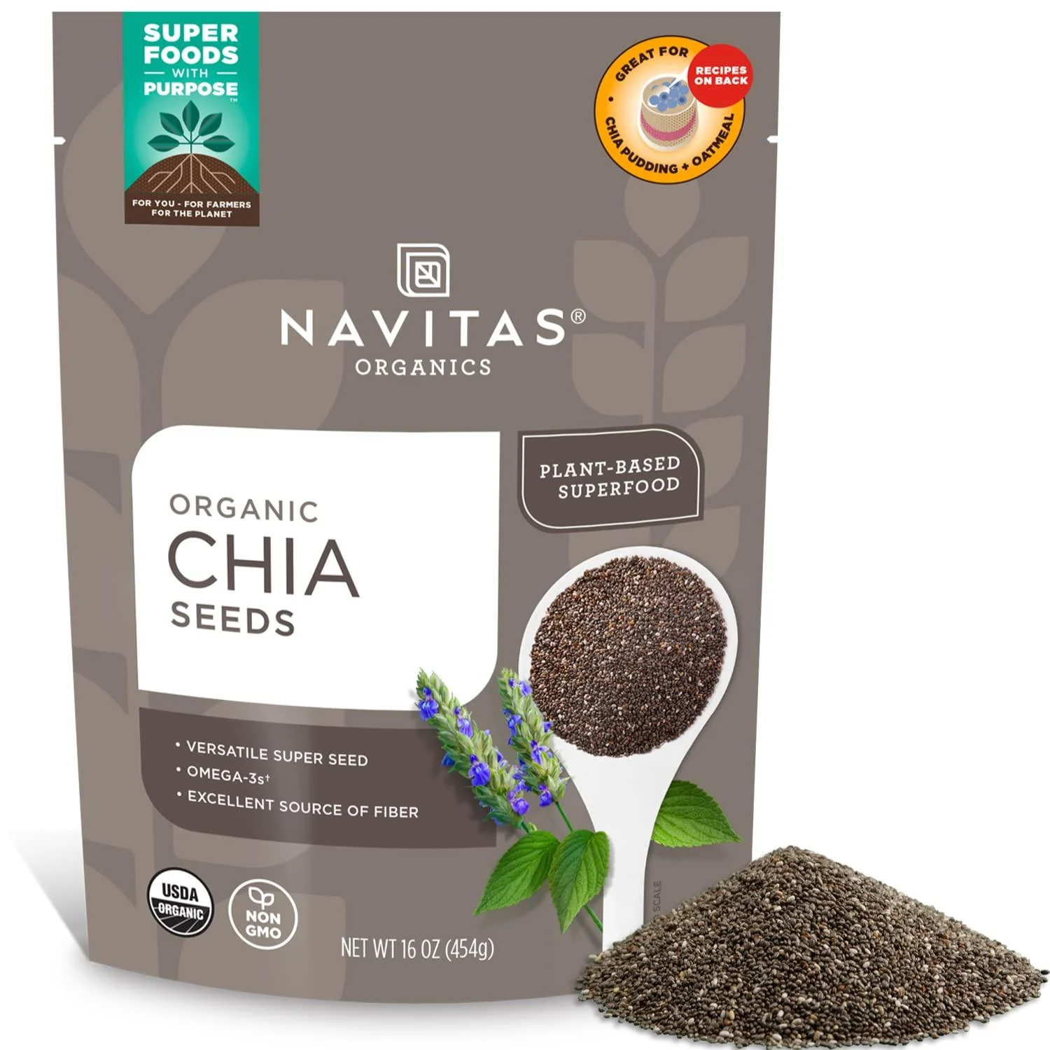 Navitas Organics Chia Seeds, 16 oz. Bag, 38 Servings Organic, Non-GMO, Gluten-Free