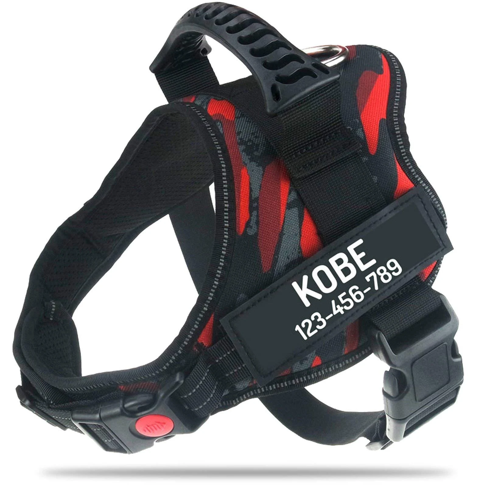 Pawpawify dog harnesses against pulling with personalized name and telephone number durable prevents tug pulling or choking for training and walking l chest 28-38in red camouflage