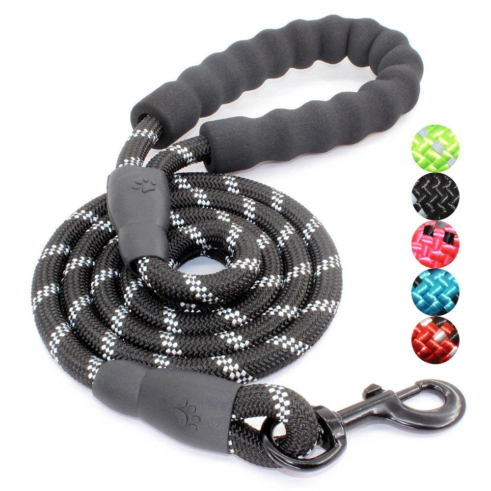 BAAPET 2/4/5/6 FT Dog Leash with Comfortable Padded Handle and Highly Reflective Threads for Small Medium and Large Dogs 1/2'' x 5 FT (18120 lbs.) Black