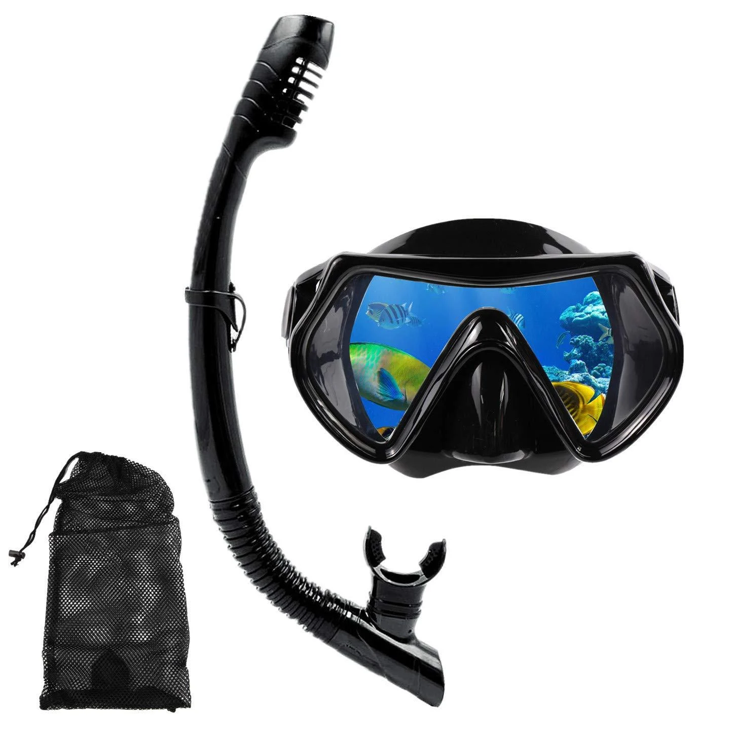 Snorkel mask Snorkeling Set for Adults and Youth, Diving mask and Full Dry Snorkel Swim Googles is Suitable for Snorkeling, Dive Scuba Diving, Swimming BLACK - DIPUKI