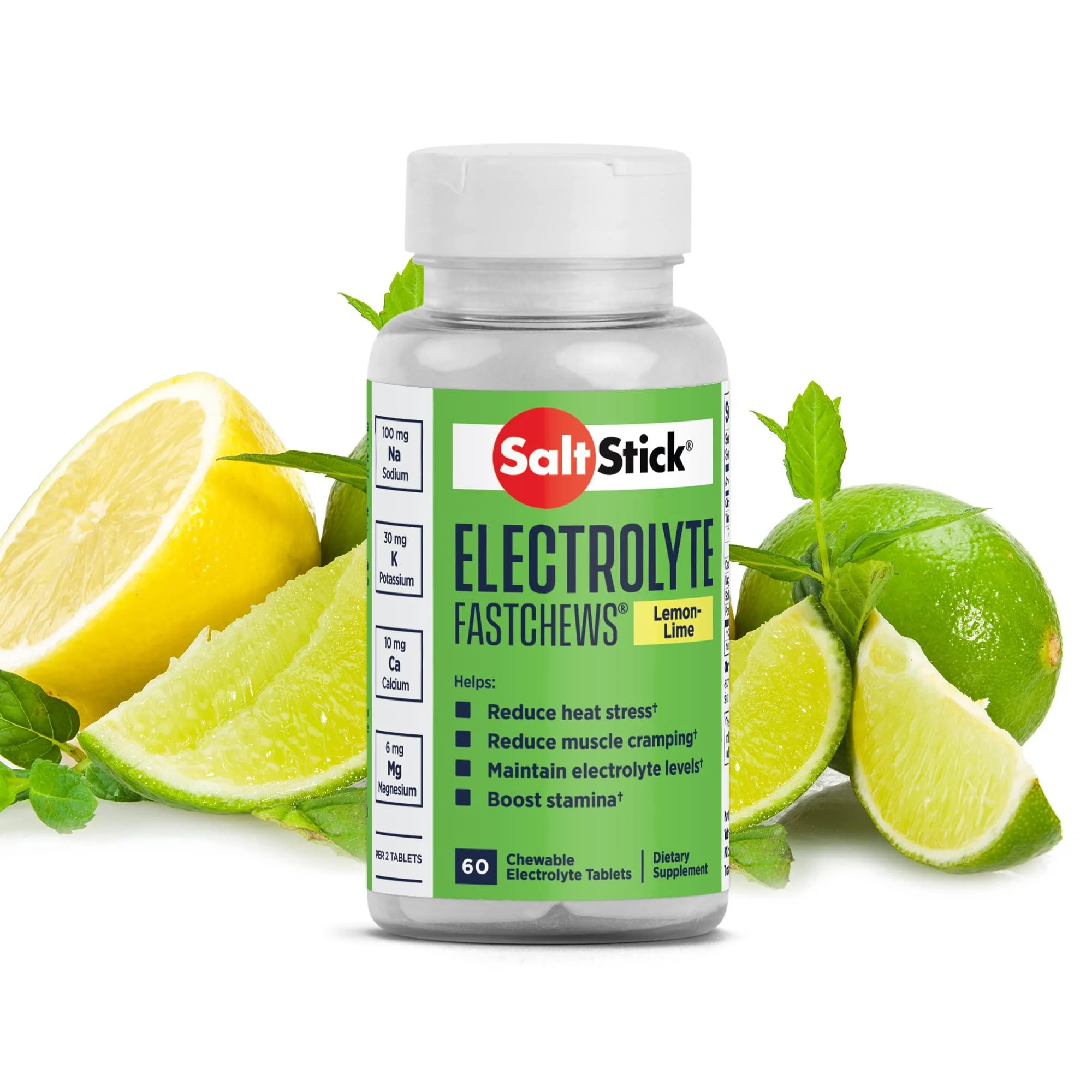 SaltStick FastChews, Electrolyte Replacement Tablets for Rehydration, Exercise, Hiking & Sports Recovery, Bottle of 60 FastChews Tablets, Lemon-Lime FastChews - 60 Tablets Lemon-Lime 60 Count (Pack of 1)