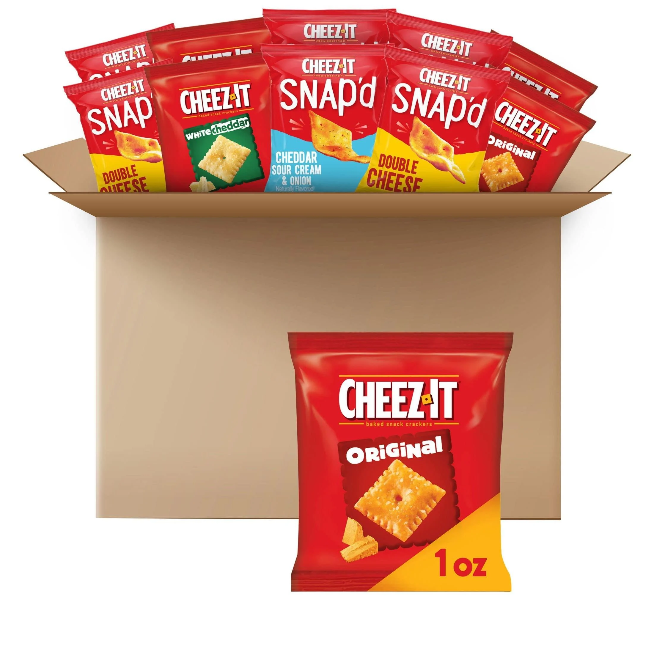 Cheez-It Cheese Crackers, Baked Snack Crackers, Office and Kids Snacks, Variety Pack, 38oz Case (42 Pouches) 1 Ounce (Pack of 42)