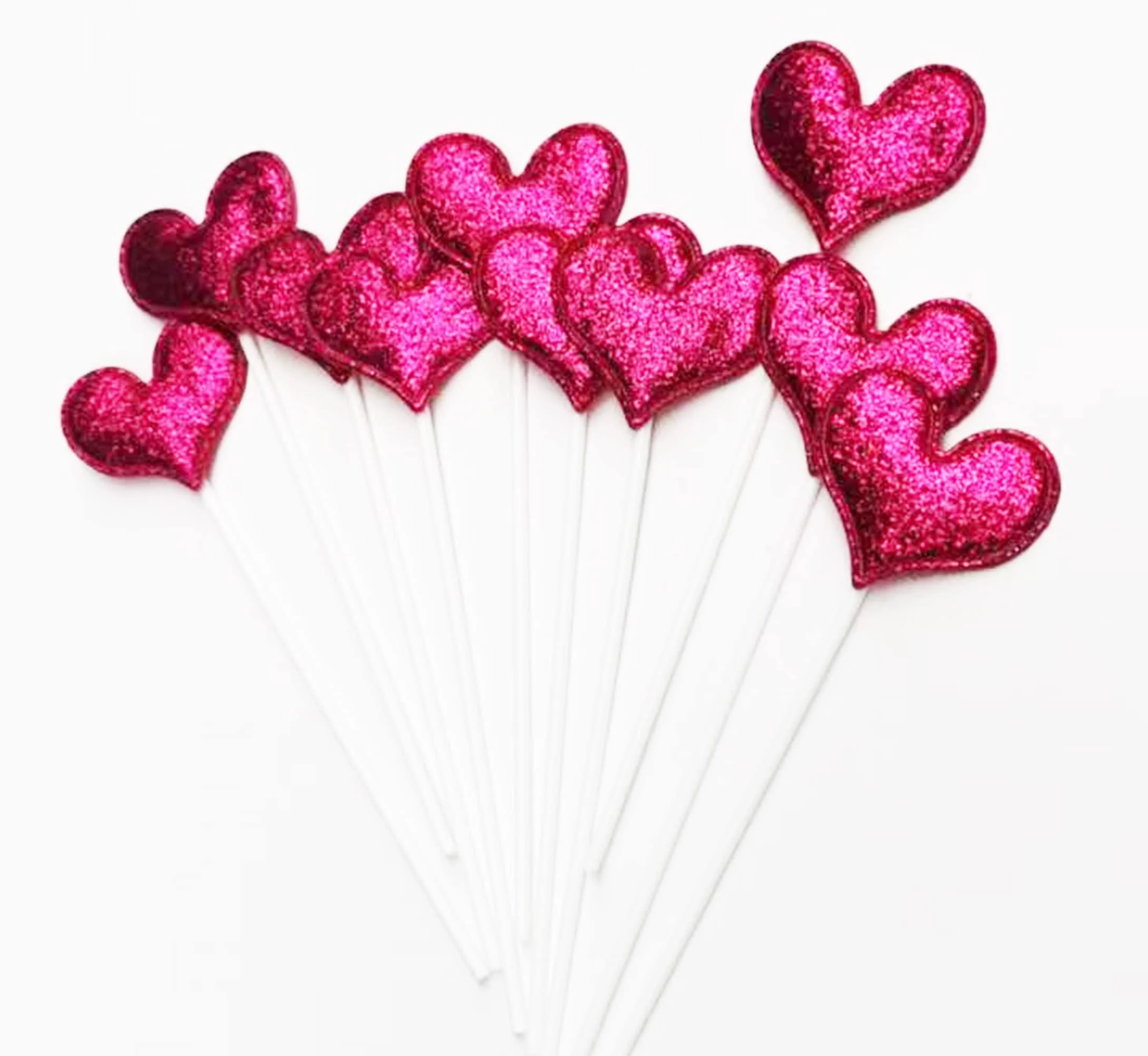 AILEXI Handmade 10 Leather Reflective Glitter Cake Topper for Cake Cup Cake and Ice Cream - Rose Red Matte Hearts