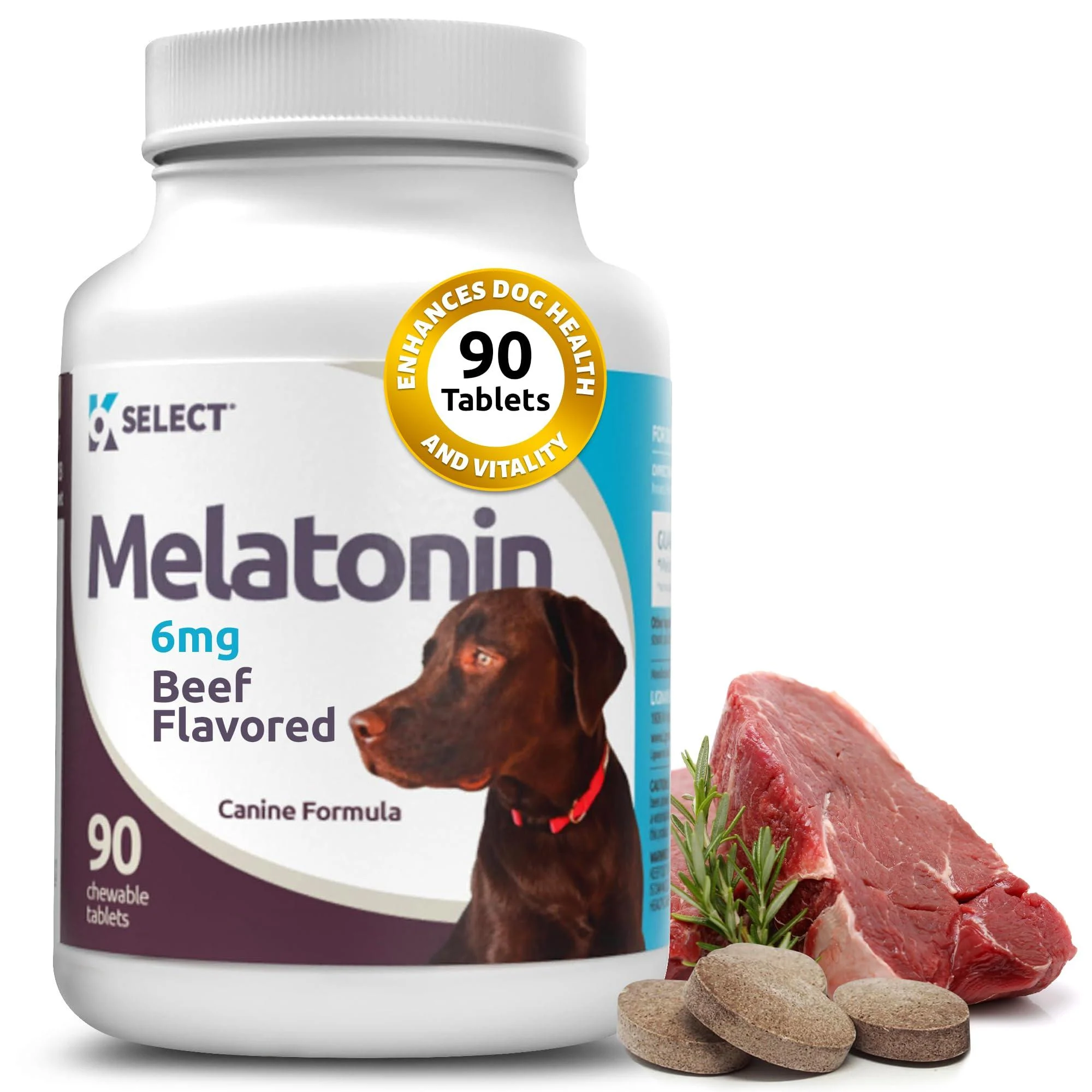 K9 Select Melatonin for Dogs - Composure Dog Calming Chews - Dog Melatonin for Sleep - Reduce Stress Helps Composure Calming Treats for Large Dogs - 6 mg 90 Beef Flavored Chewable Tablets Beef 6mg